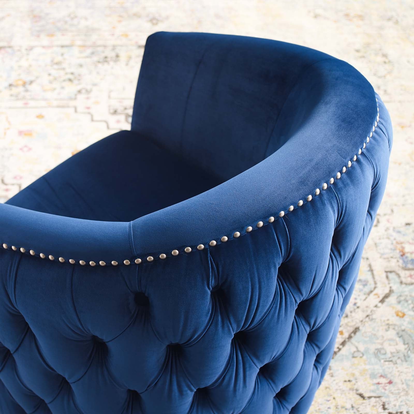 Rogue Swivel Performance Velvet Armchair Navy