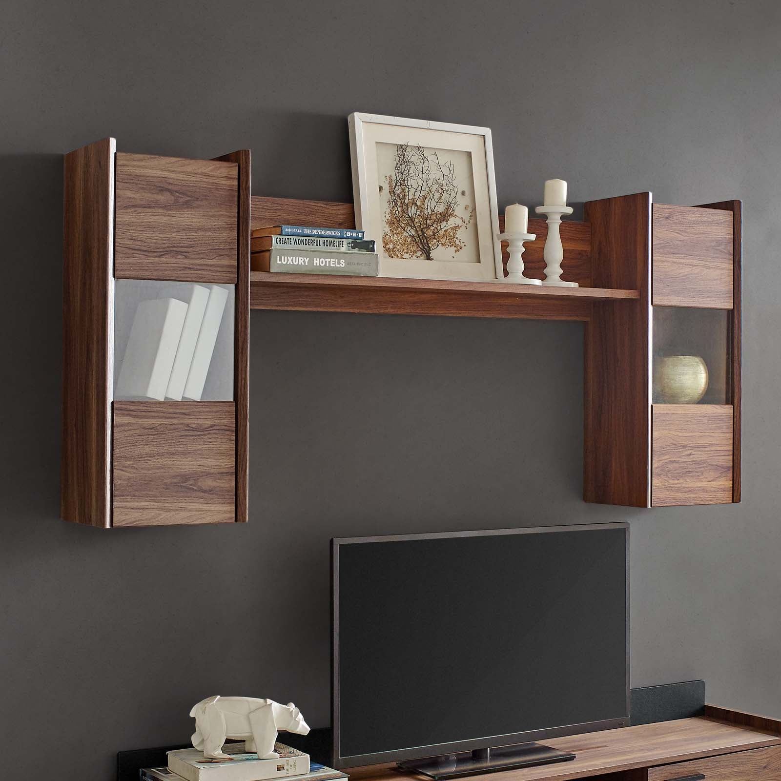 Modway Shelves - Visionary Wall Mounted Shelves Walnut