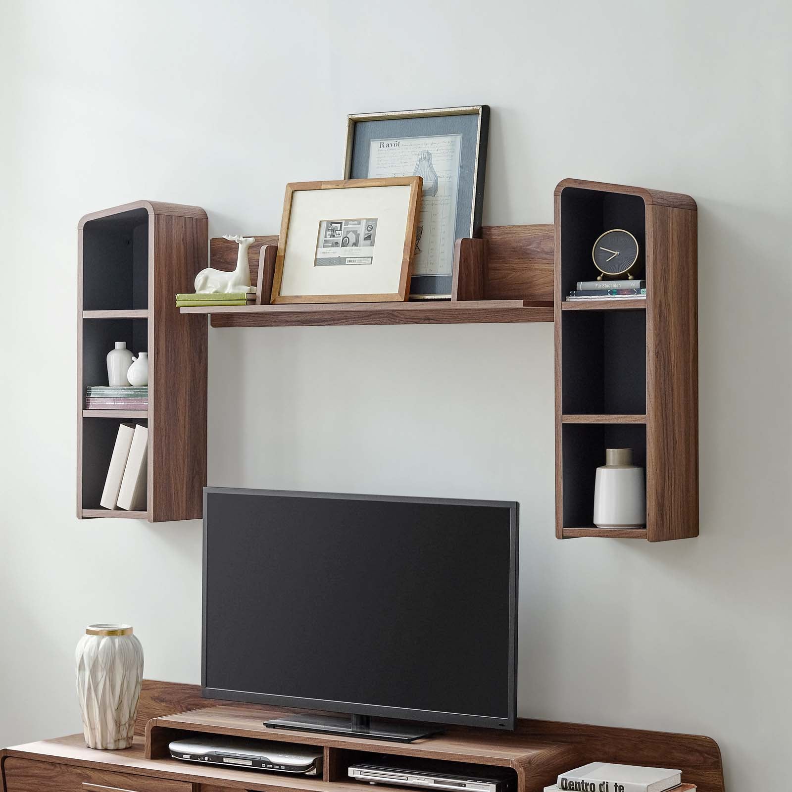 Modway Shelves - Omnistand Wall Mounted Shelves Walnut Gray