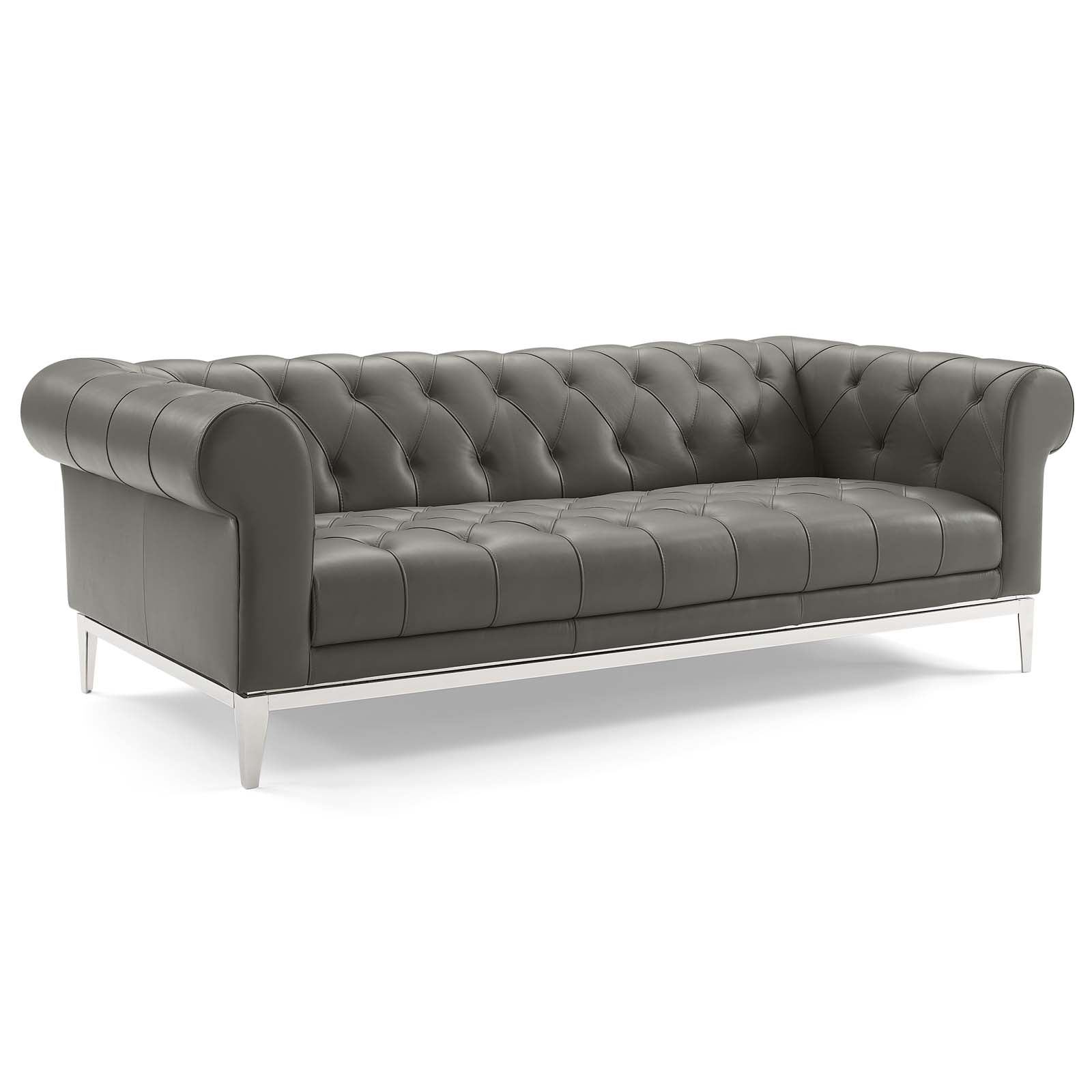 Modway Sofas & Couches - Idyll Tufted Button Upholstered Leather Chesterfield Sofa Gray