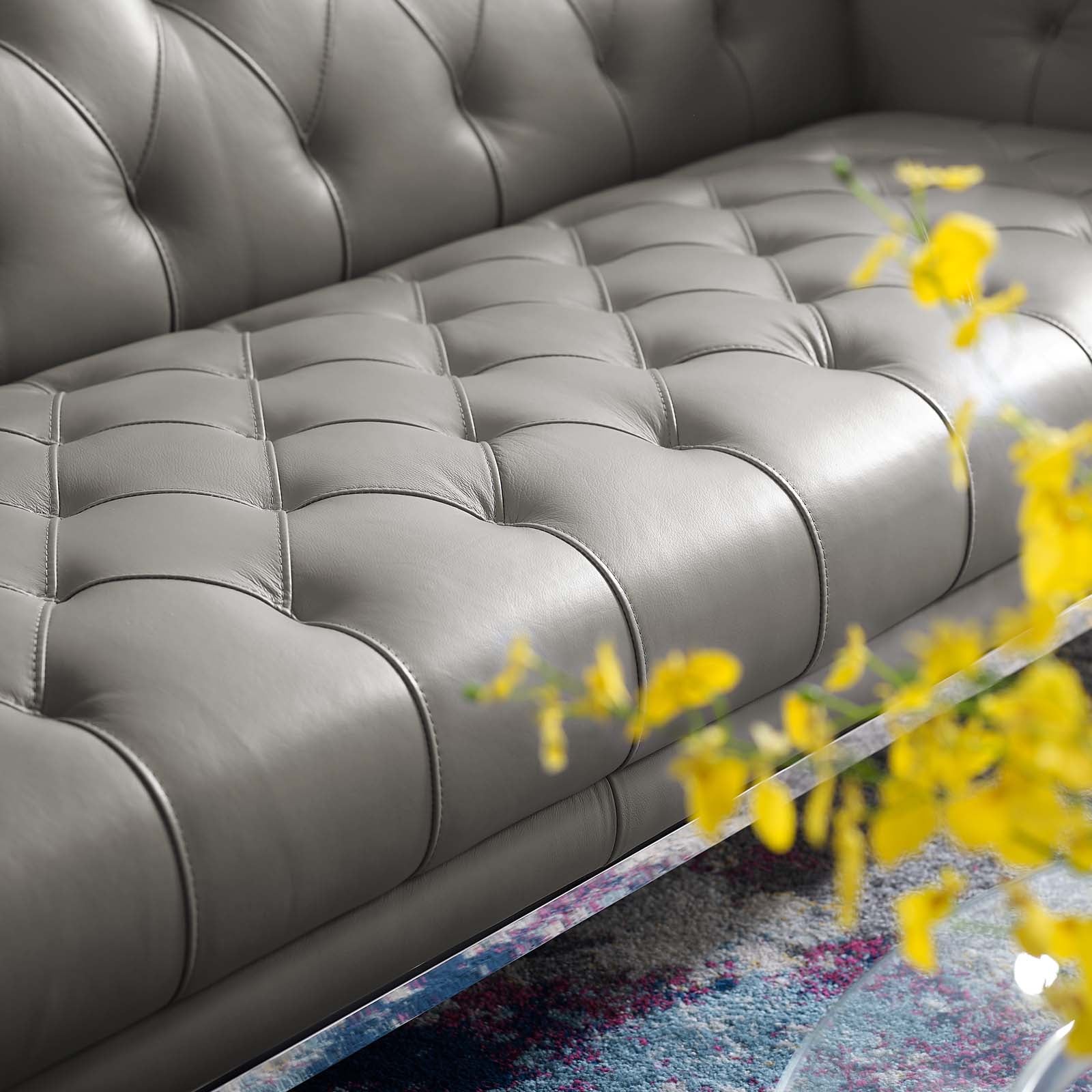 Modway Sofas & Couches - Idyll Tufted Button Upholstered Leather Chesterfield Sofa Gray