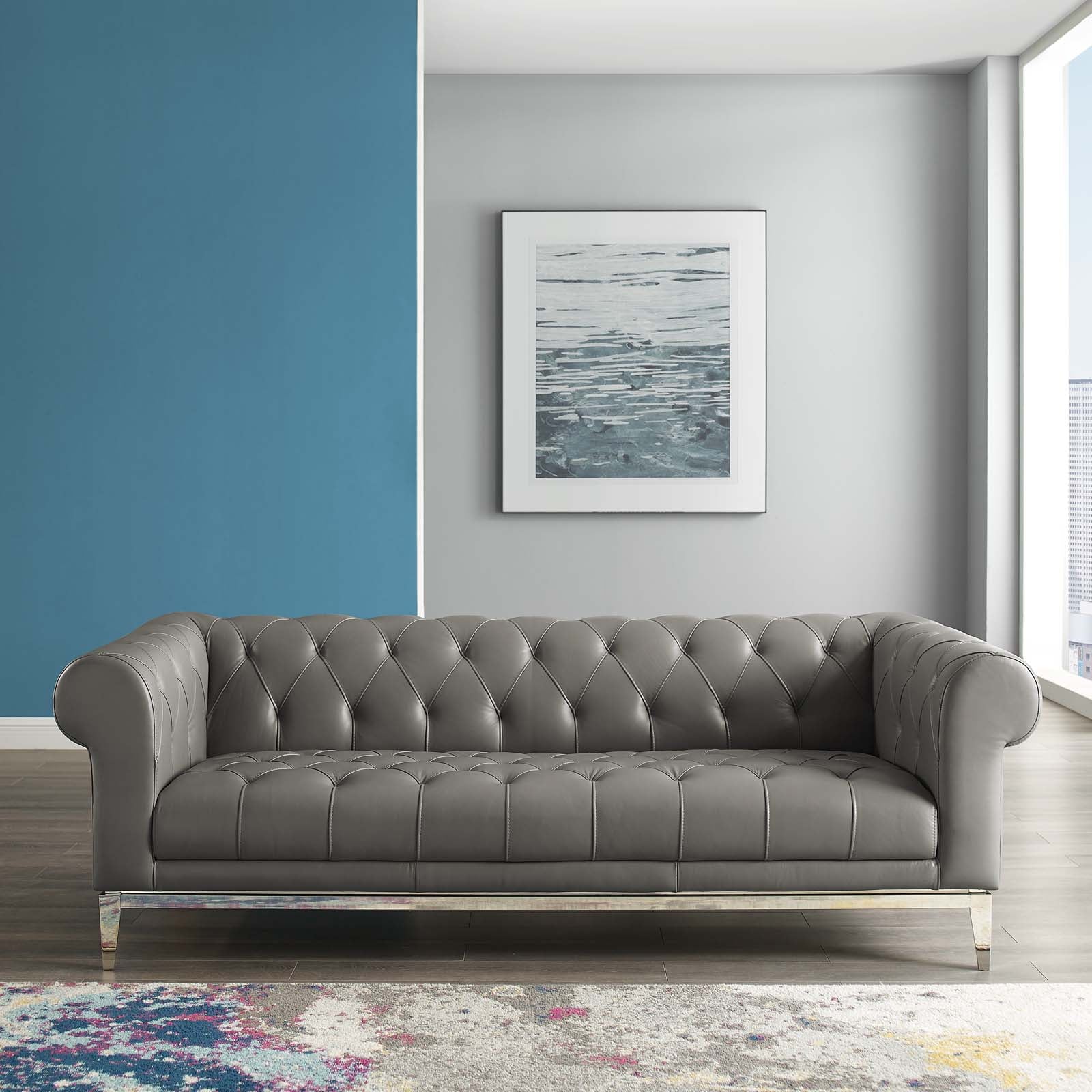 Modway Sofas & Couches - Idyll Tufted Button Upholstered Leather Chesterfield Sofa Gray