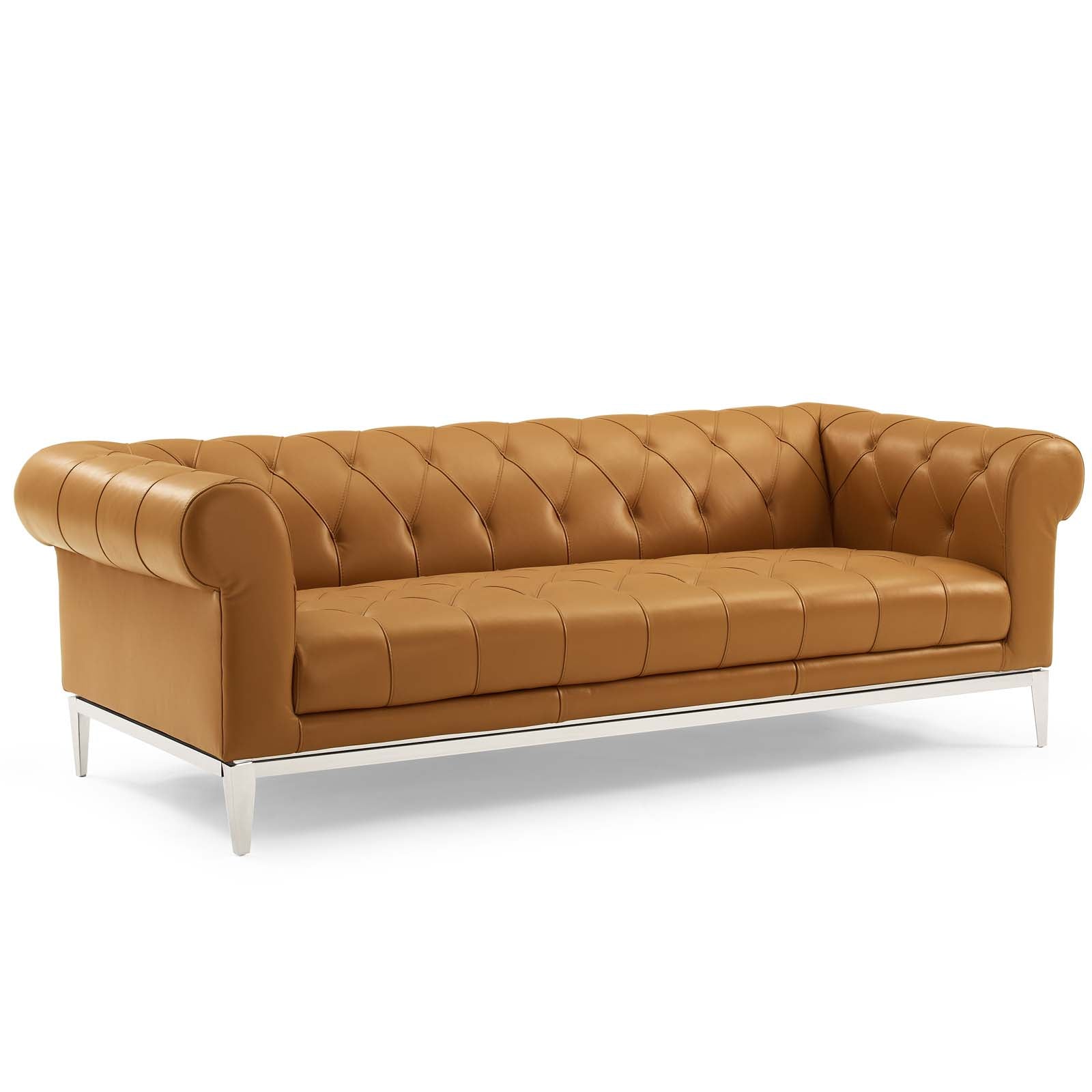 Modway Sofas & Couches - Idyll Tufted Button Upholstered Leather Chesterfield Sofa Tan
