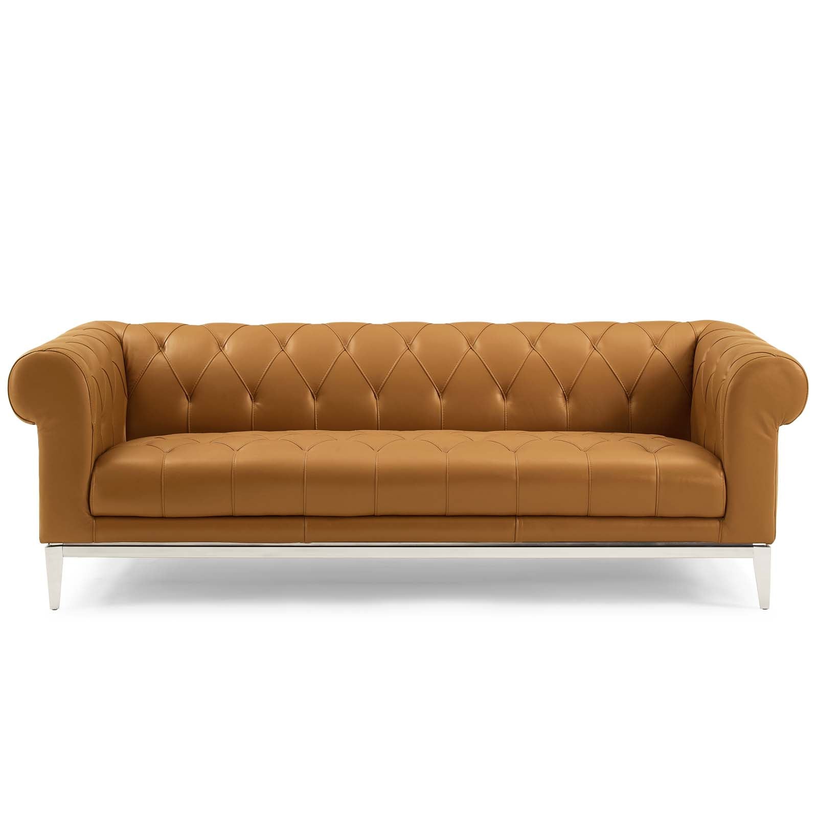 Modway Sofas & Couches - Idyll Tufted Button Upholstered Leather Chesterfield Sofa Tan