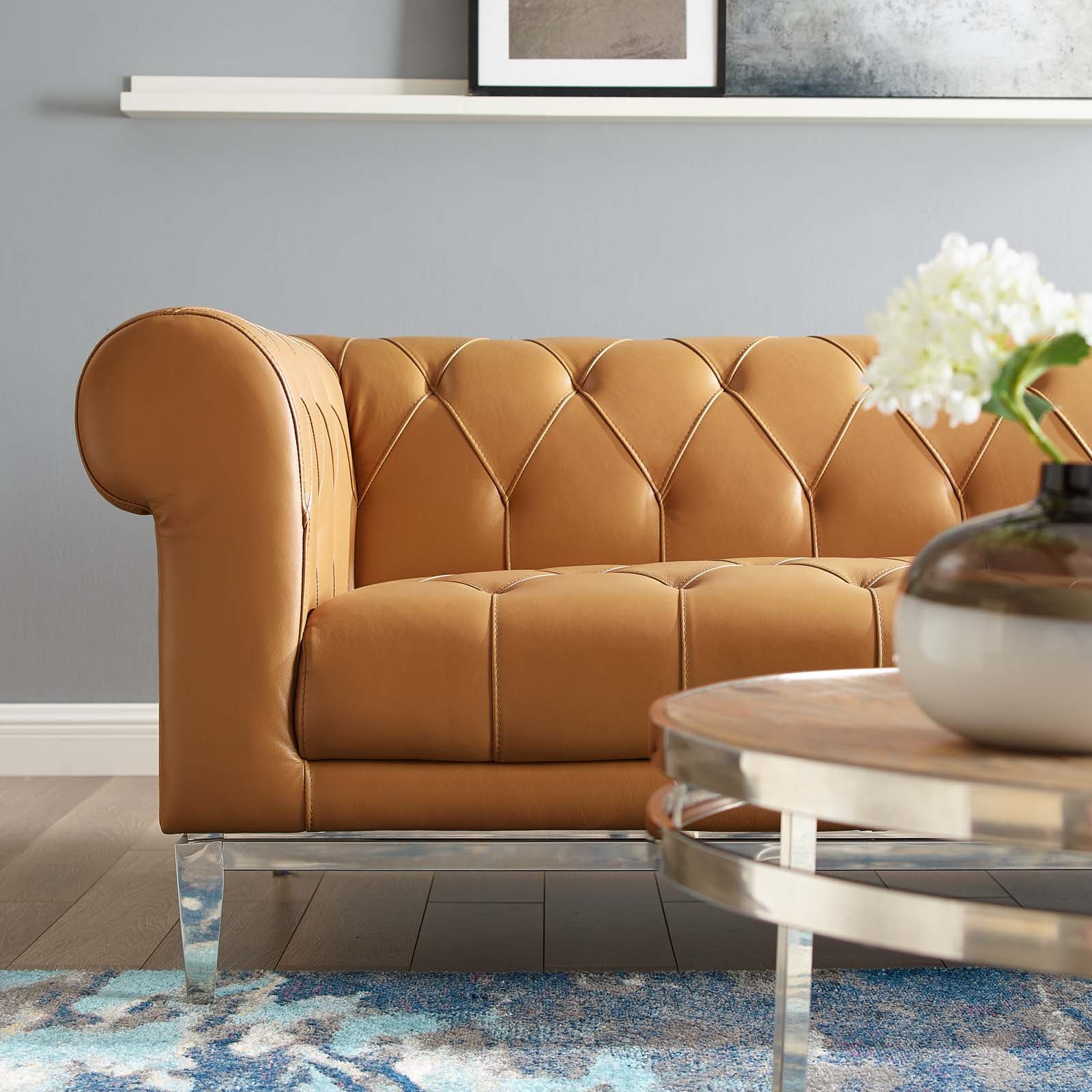 Modway Sofas & Couches - Idyll Tufted Button Upholstered Leather Chesterfield Sofa Tan