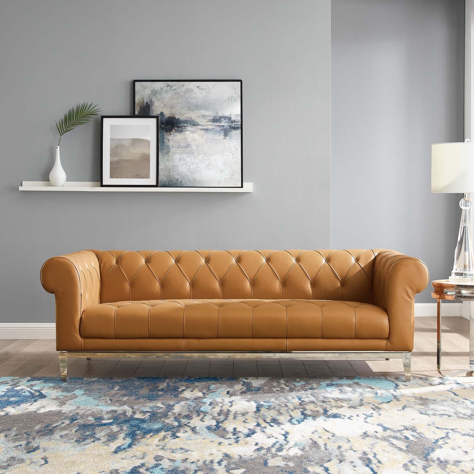 Modway Sofas & Couches - Idyll Tufted Button Upholstered Leather Chesterfield Sofa Tan