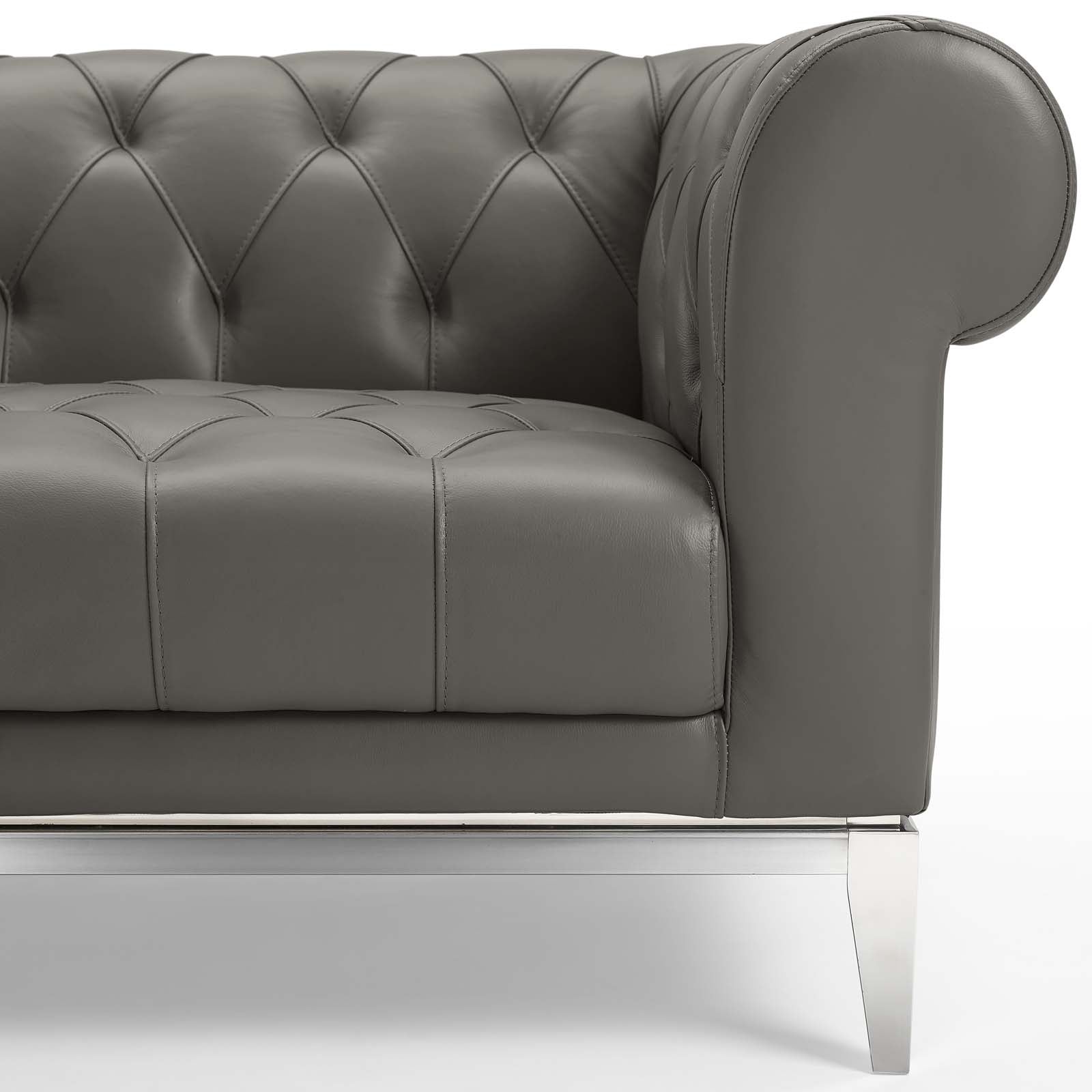 Modway Loveseats - Idyll Tufted Button Upholstered Leather Chesterfield Loveseat Gray