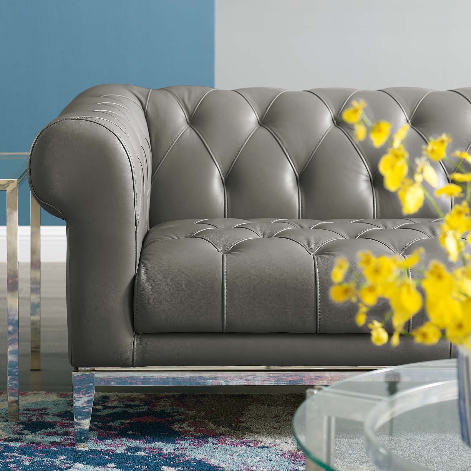 Modway Loveseats - Idyll Tufted Button Upholstered Leather Chesterfield Loveseat Gray