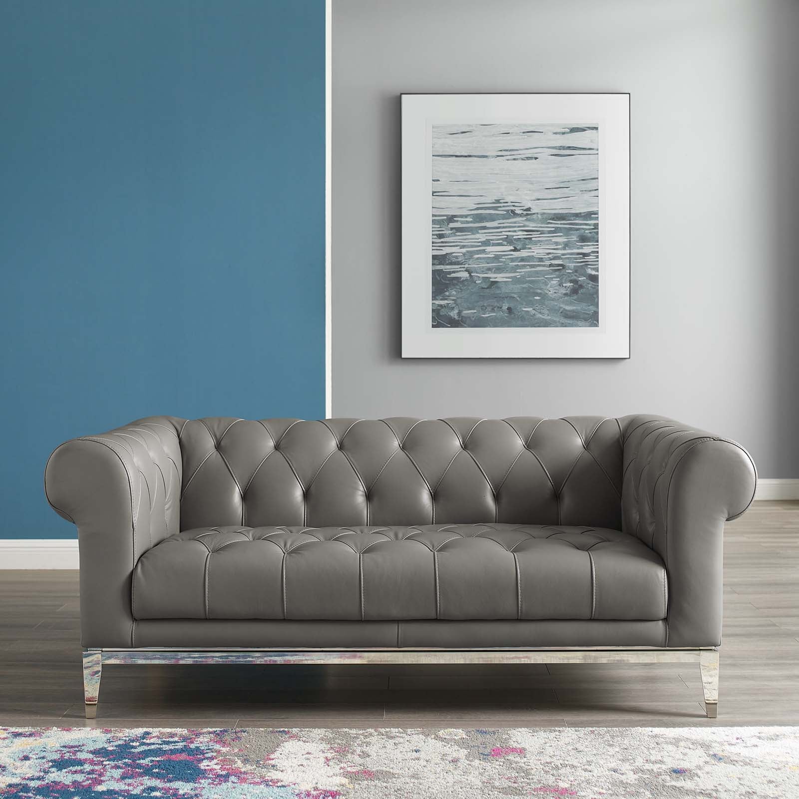 Modway Loveseats - Idyll Tufted Button Upholstered Leather Chesterfield Loveseat Gray