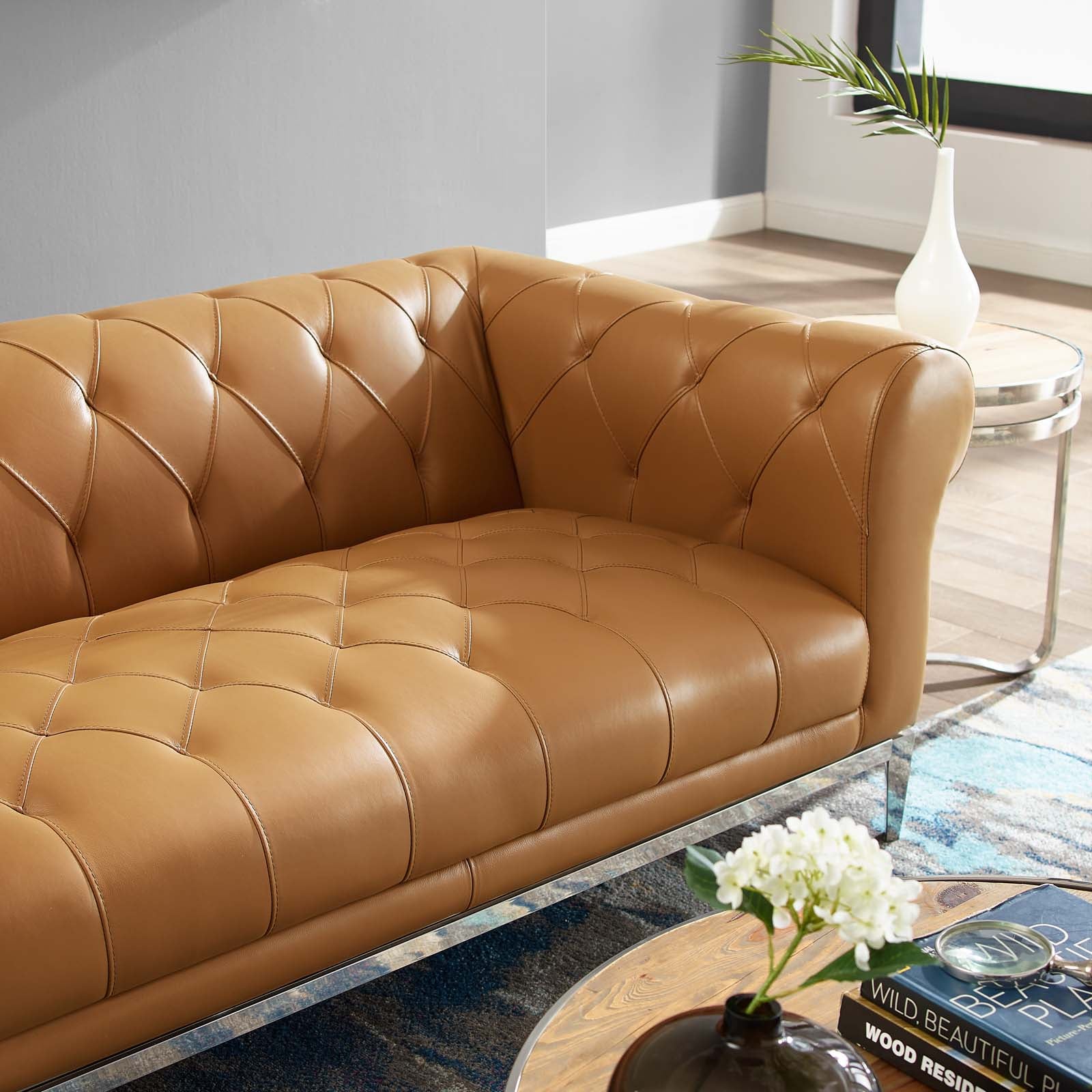 Modway Loveseats - Idyll Tufted Button Upholstered Leather Chesterfield Loveseat Tan