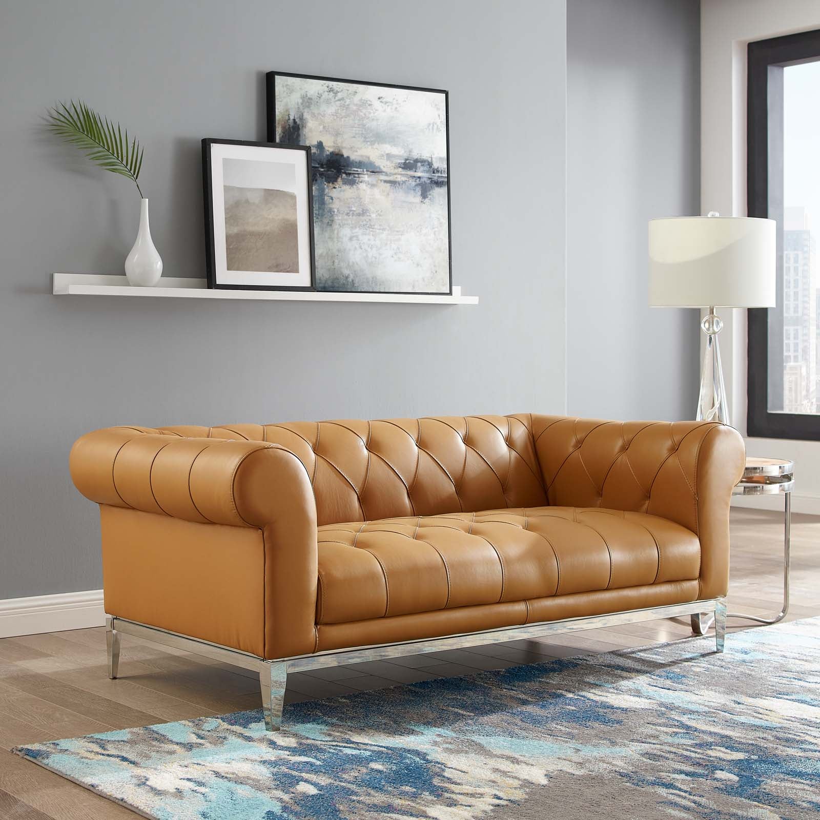 Modway Loveseats - Idyll Tufted Button Upholstered Leather Chesterfield Loveseat Tan