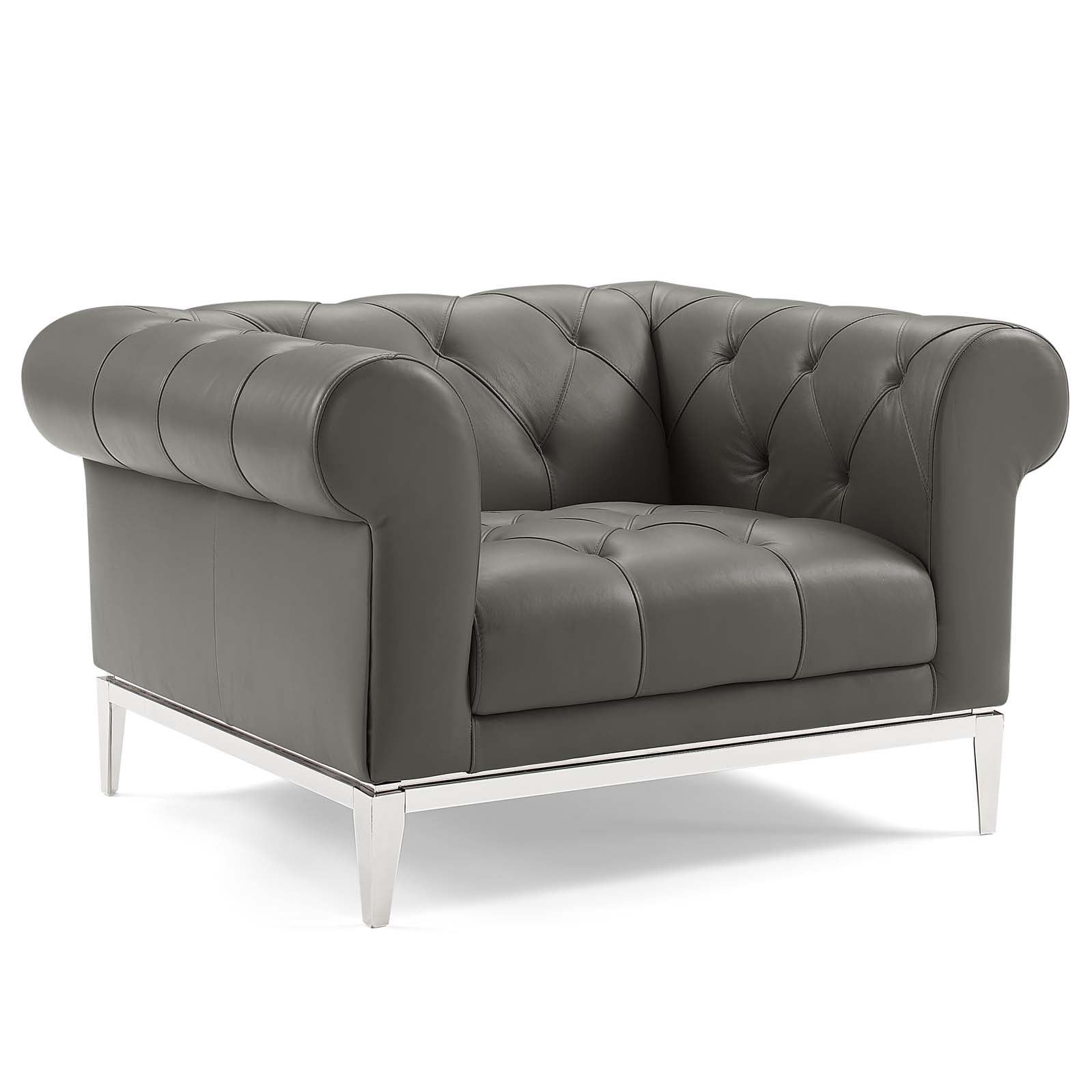 Modway Accent Chairs - Idyll-Tufted-Button-Upholstered-Leather-Chesterfield-Armchair-Gray