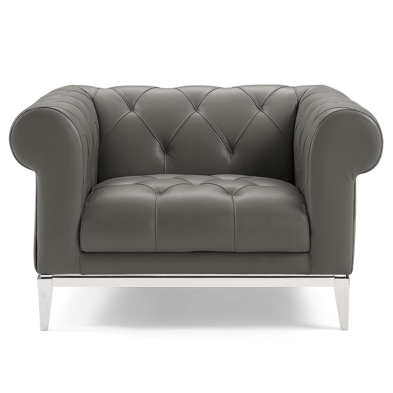 Modway Accent Chairs - Idyll-Tufted-Button-Upholstered-Leather-Chesterfield-Armchair-Gray