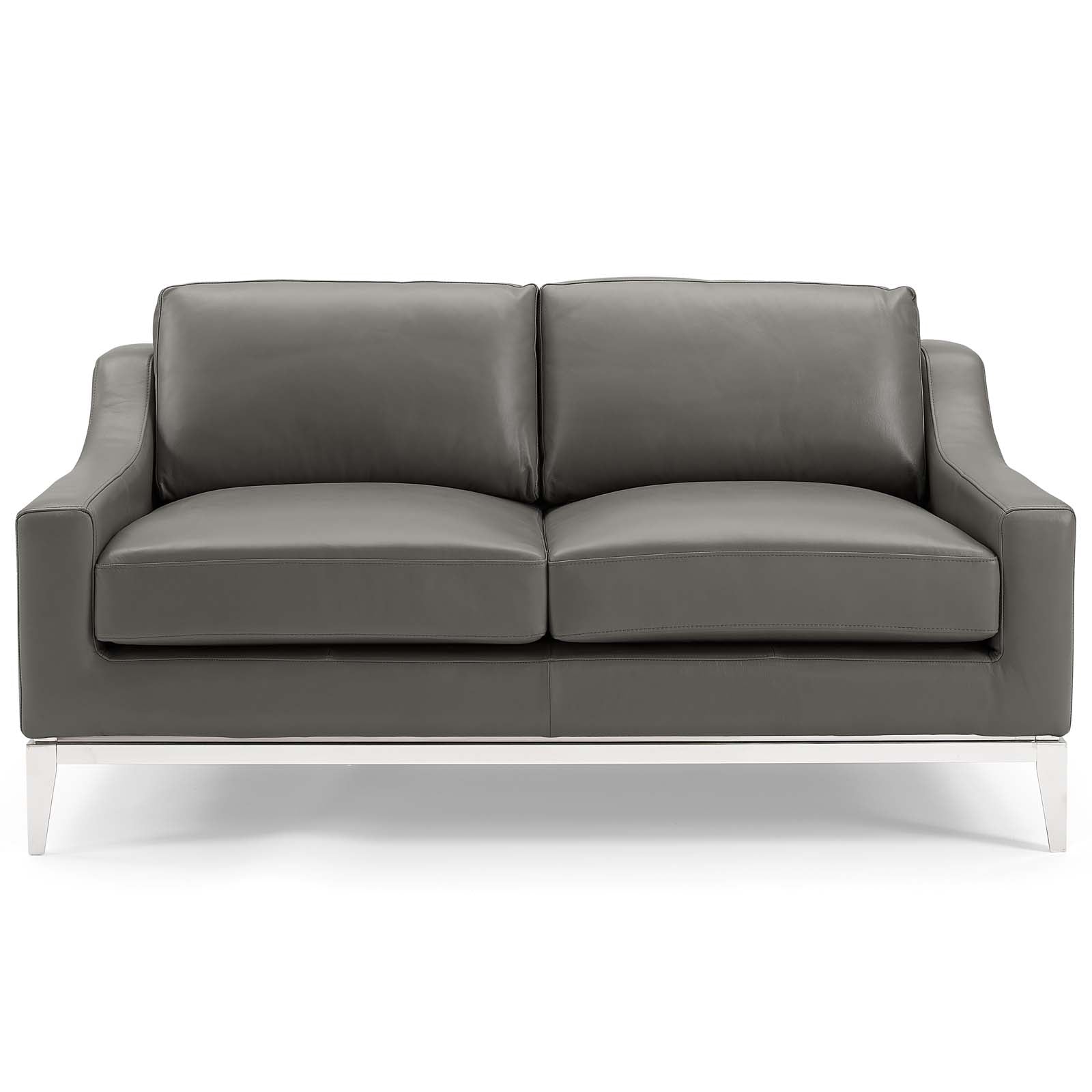 Modway Loveseats - Harness 64" Stainless Steel Base Leather Loveseat Gray