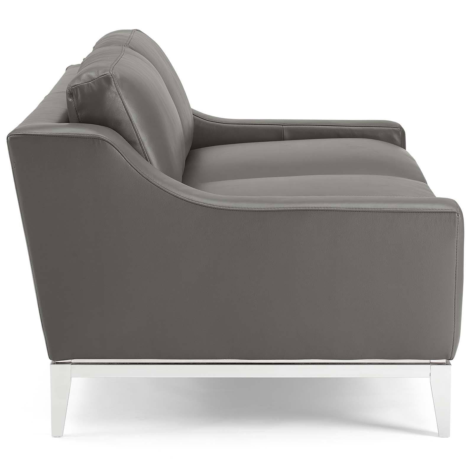 Modway Loveseats - Harness 64" Stainless Steel Base Leather Loveseat Gray