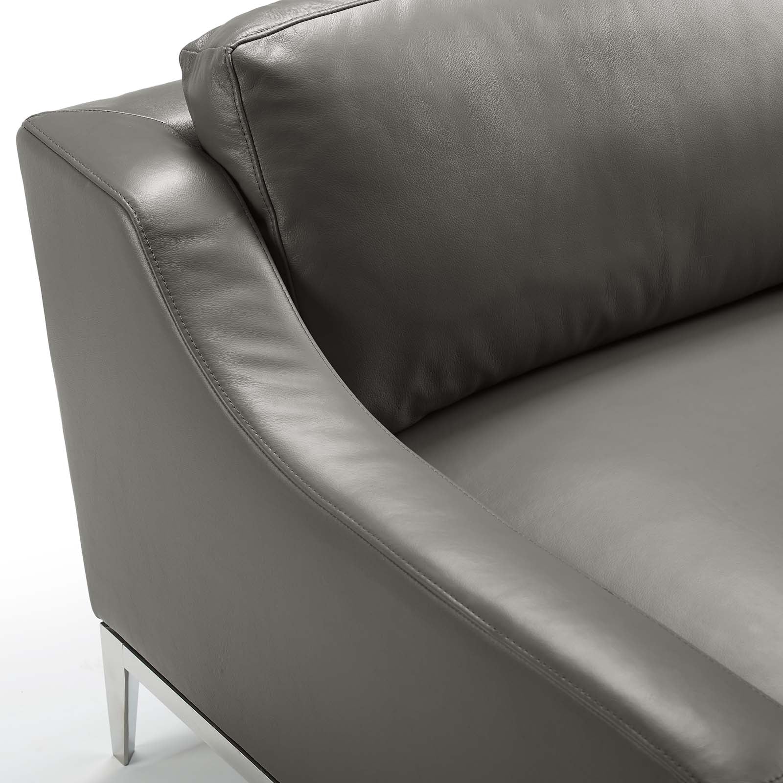 Modway Loveseats - Harness 64" Stainless Steel Base Leather Loveseat Gray