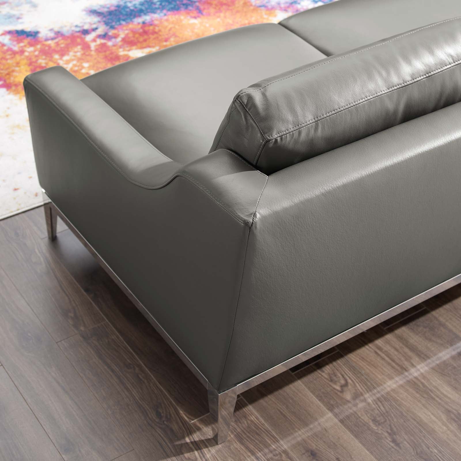 Modway Loveseats - Harness 64" Stainless Steel Base Leather Loveseat Gray