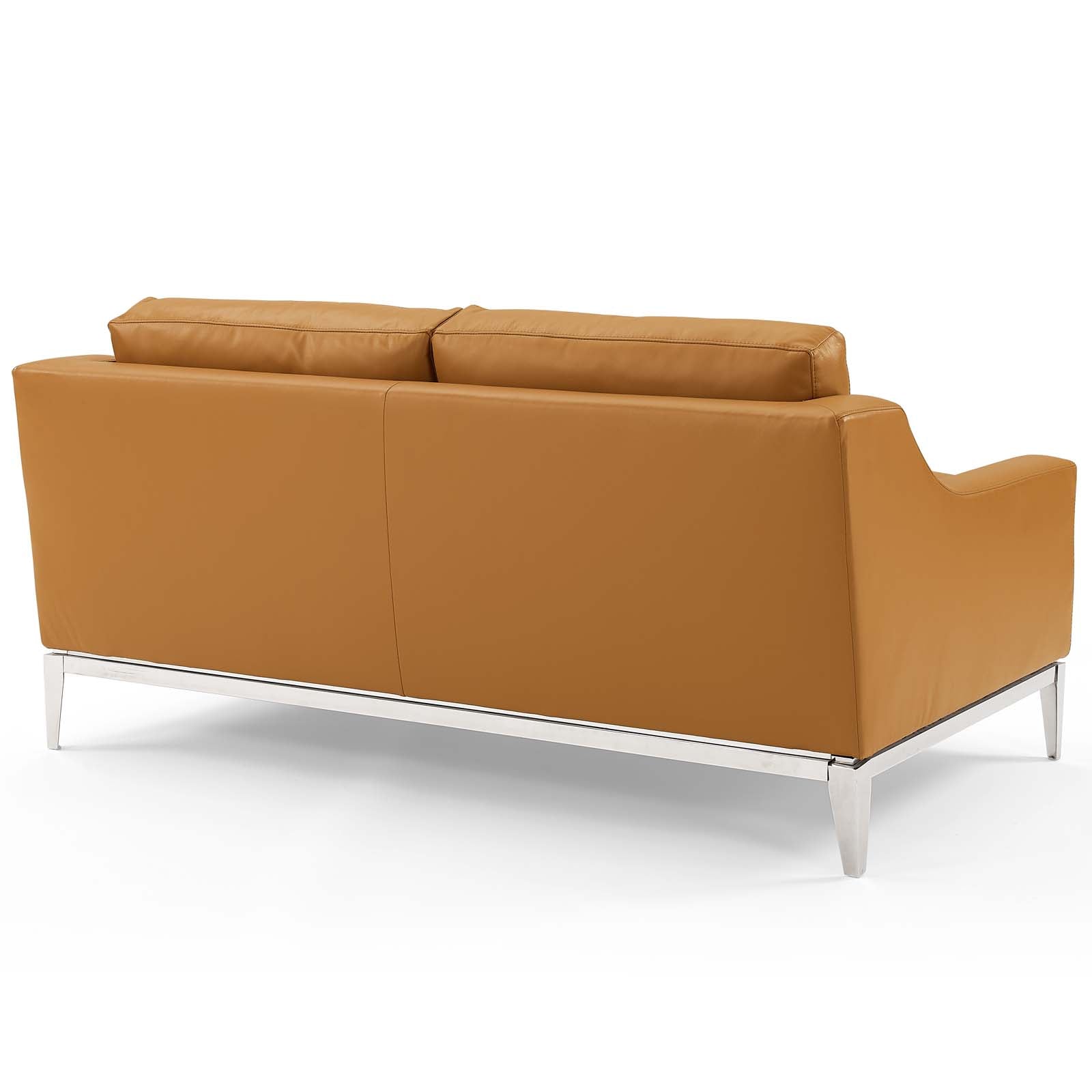 Modway Sofas & Couches - Harness 64" Stainless Steel Base Leather Loveseat Tan