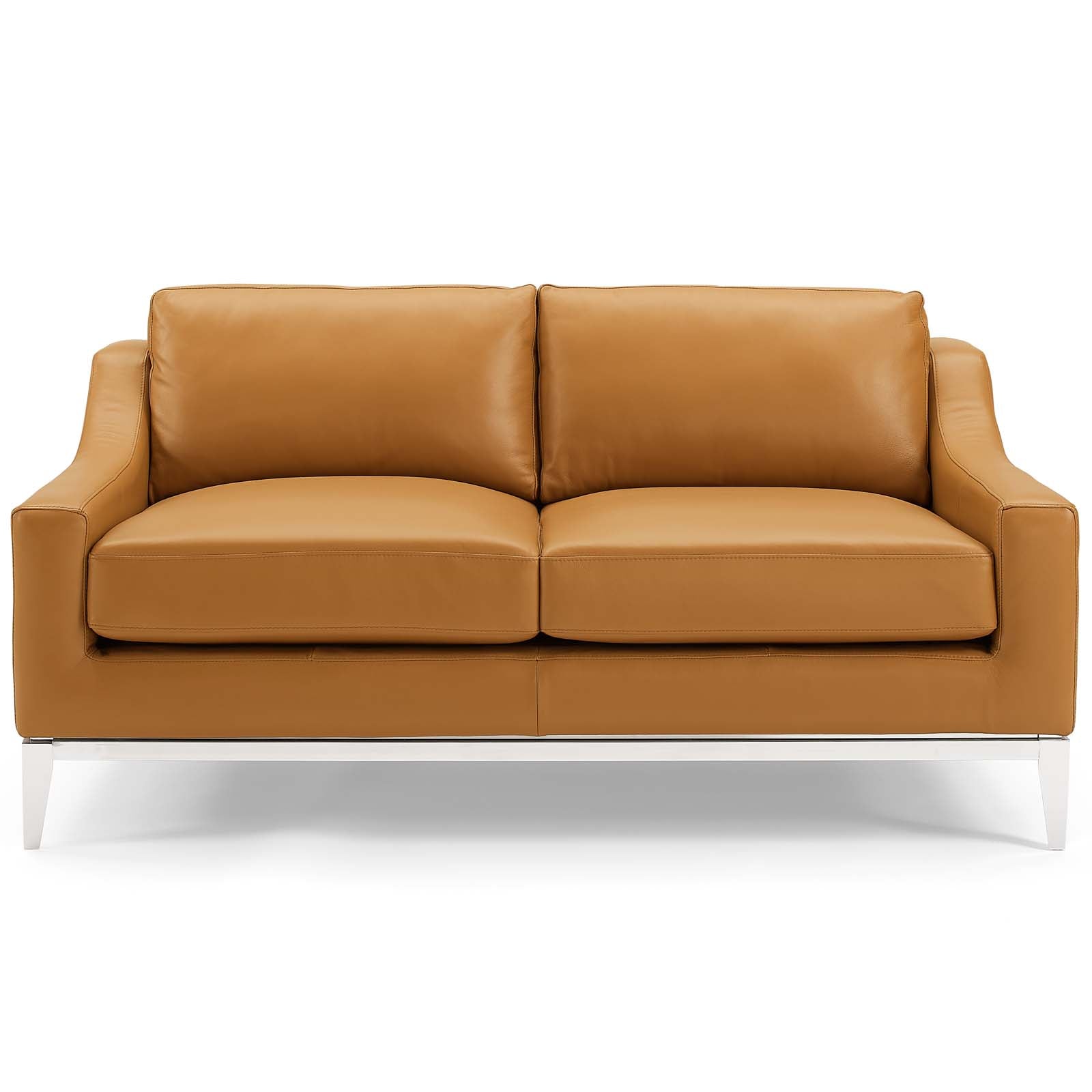 Modway Sofas & Couches - Harness 64" Stainless Steel Base Leather Loveseat Tan
