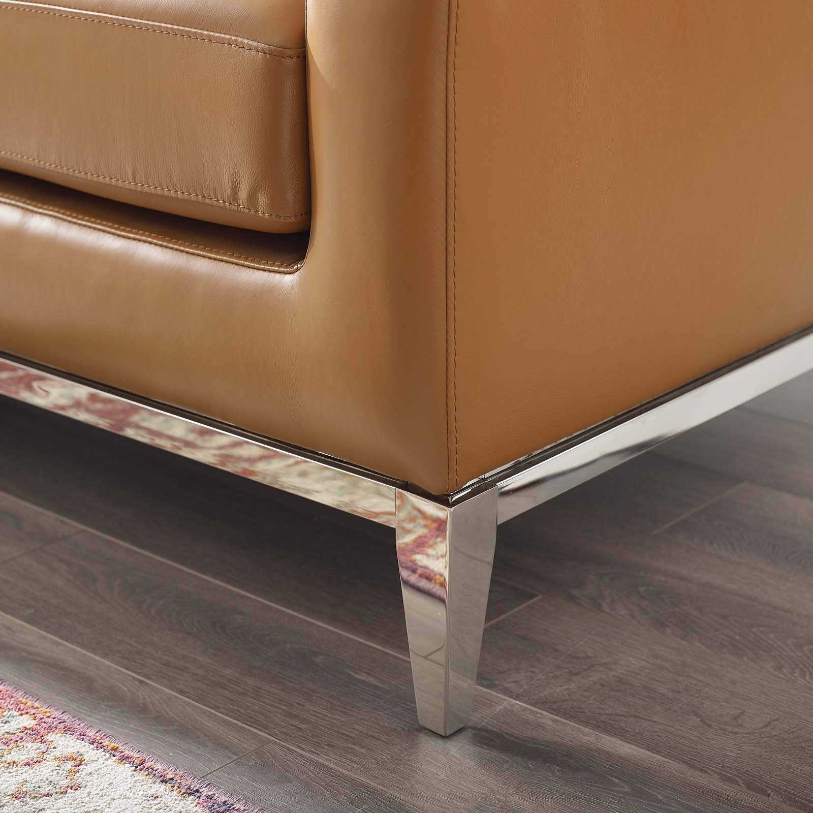 Modway Sofas & Couches - Harness 64" Stainless Steel Base Leather Loveseat Tan