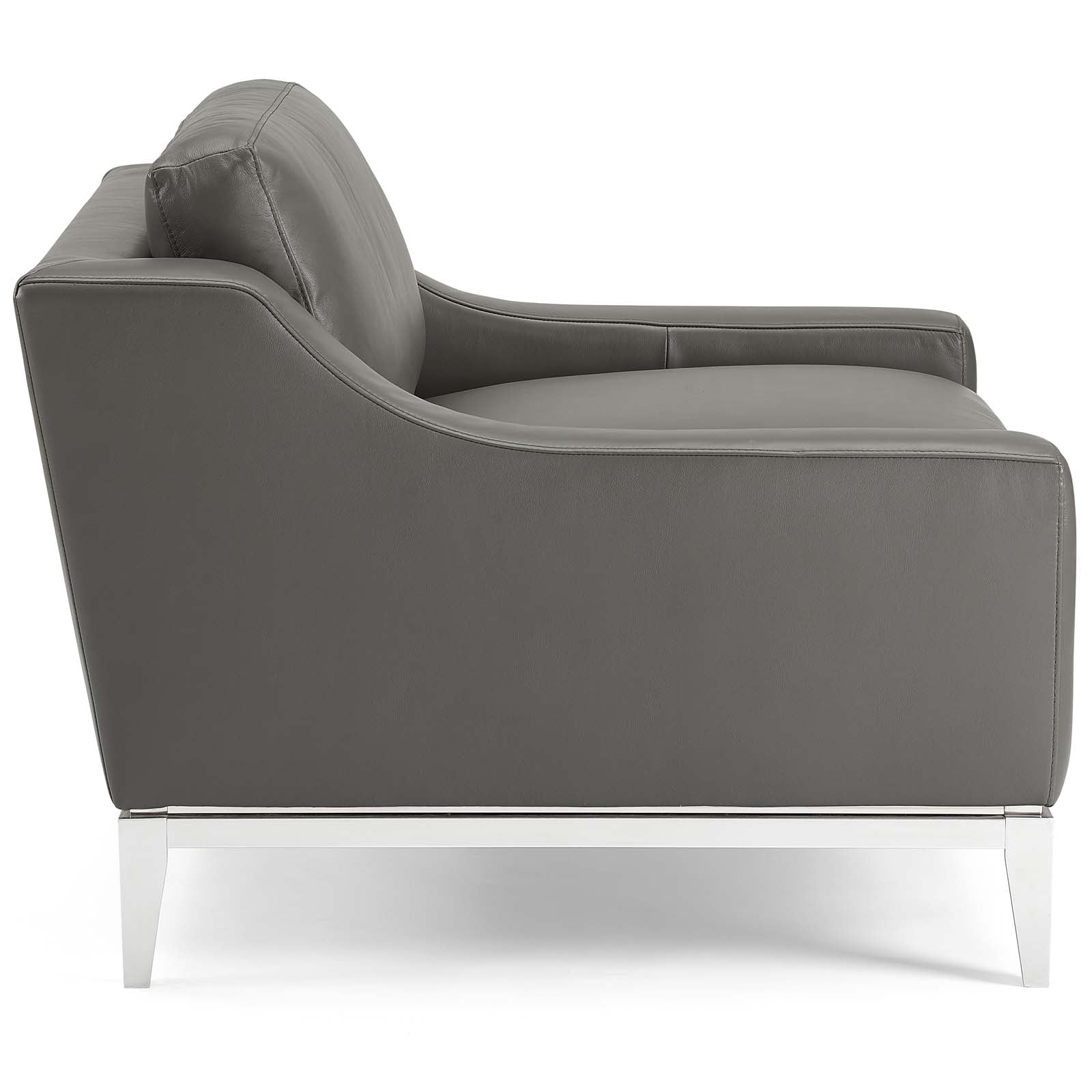 Modway Chairs - Harness Stainless Steel Base Leather Armchair Gray