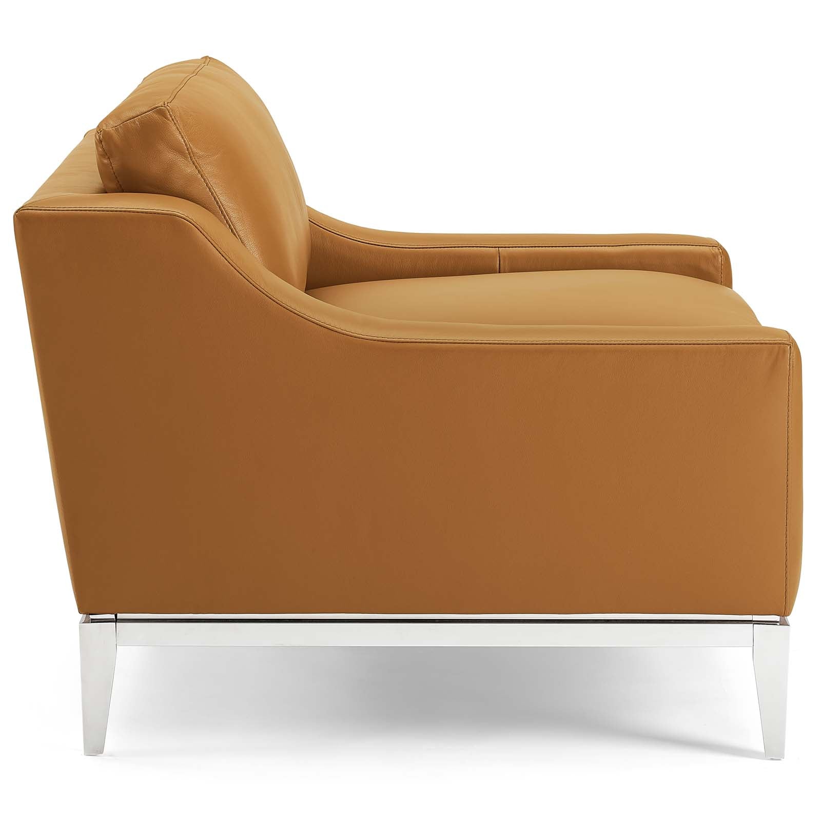 Modway Accent Chairs - Harness Stainless Steel Base Leather Armchair Tan