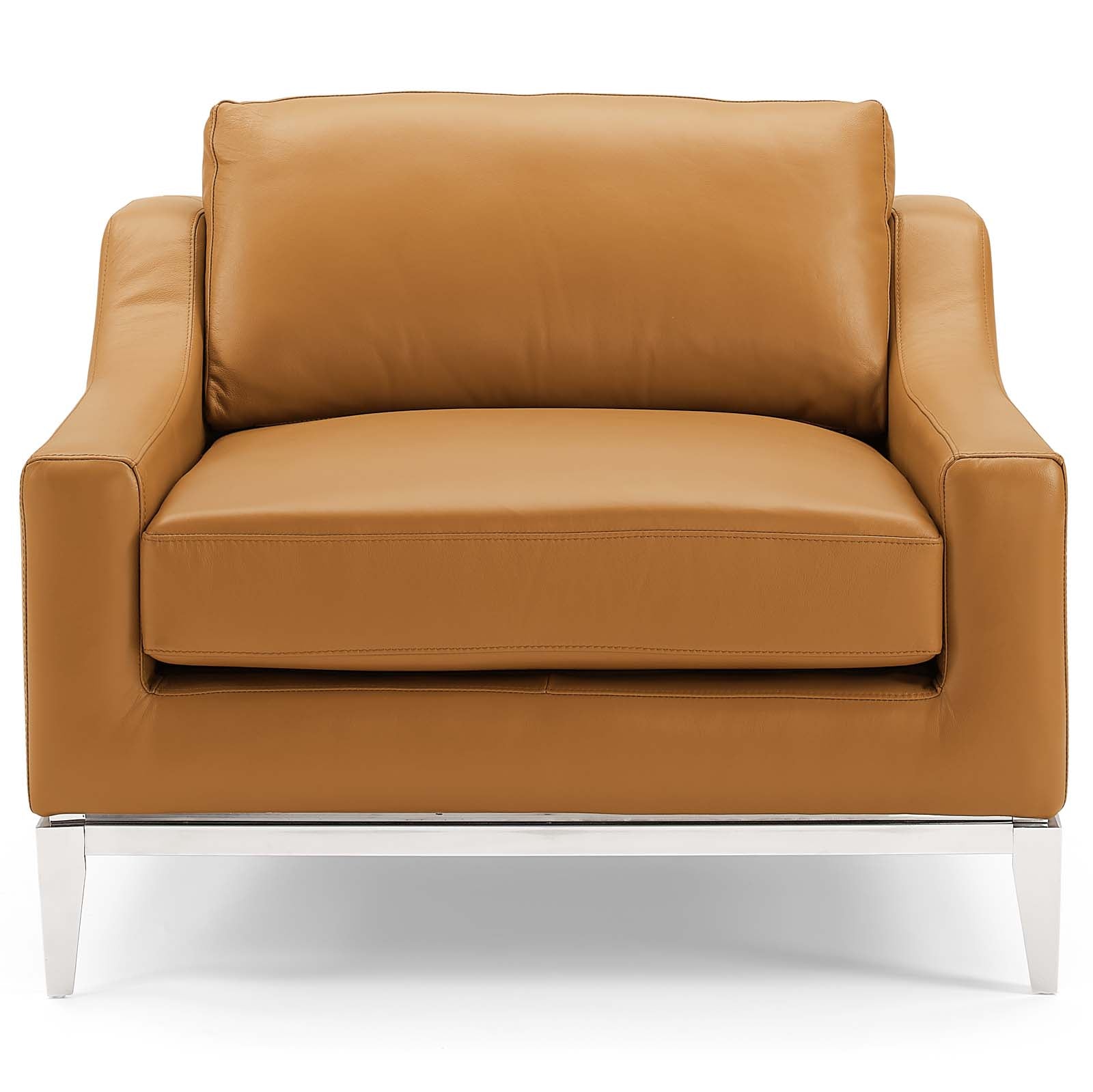Modway Accent Chairs - Harness Stainless Steel Base Leather Armchair Tan