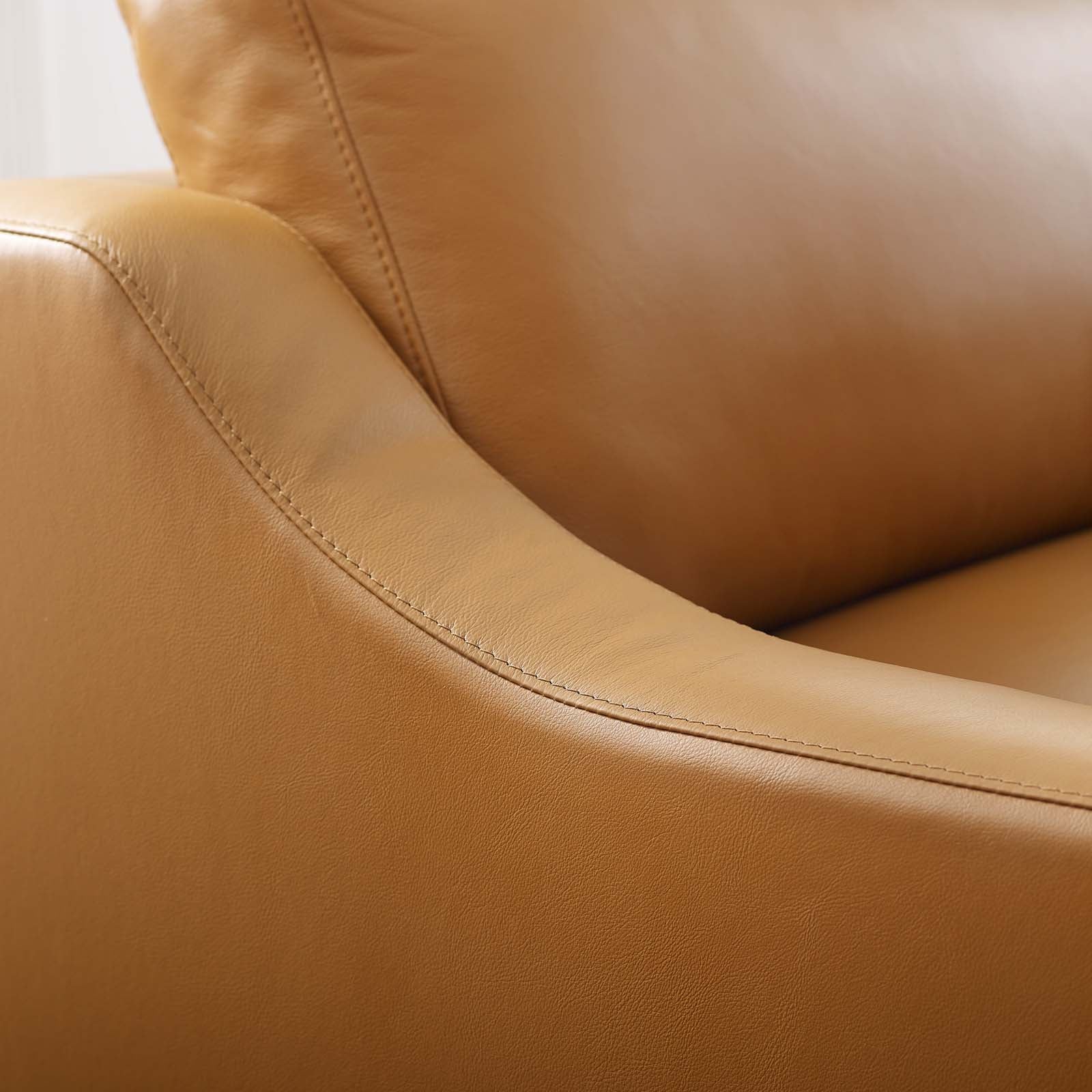 Modway Accent Chairs - Harness Stainless Steel Base Leather Armchair Tan