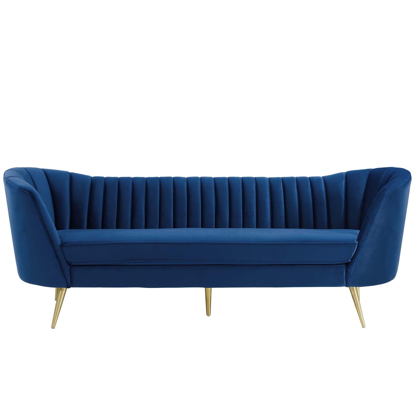 Modway Sofas & Couches - Opportunity Vertical Channel Tufted Curved Performance Velvet Sofa Navy