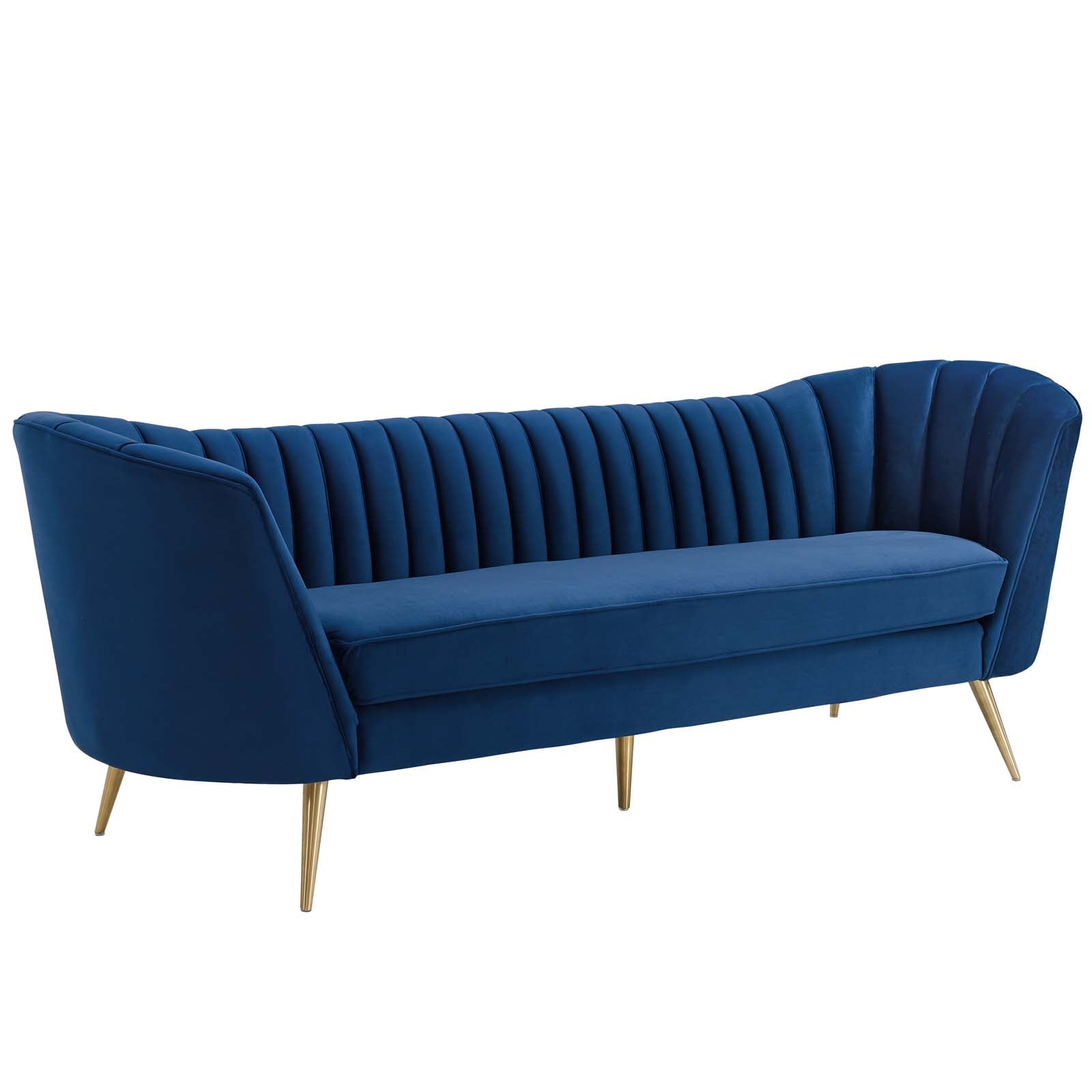 Modway Sofas & Couches - Opportunity Vertical Channel Tufted Curved Performance Velvet Sofa Navy