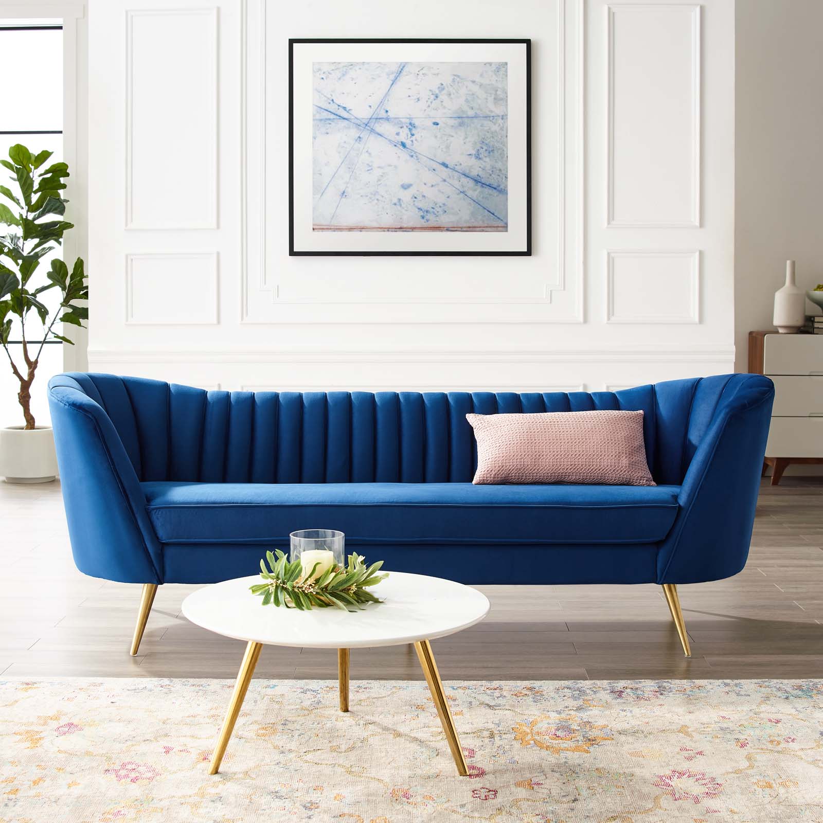 Modway Sofas & Couches - Opportunity Vertical Channel Tufted Curved Performance Velvet Sofa Navy