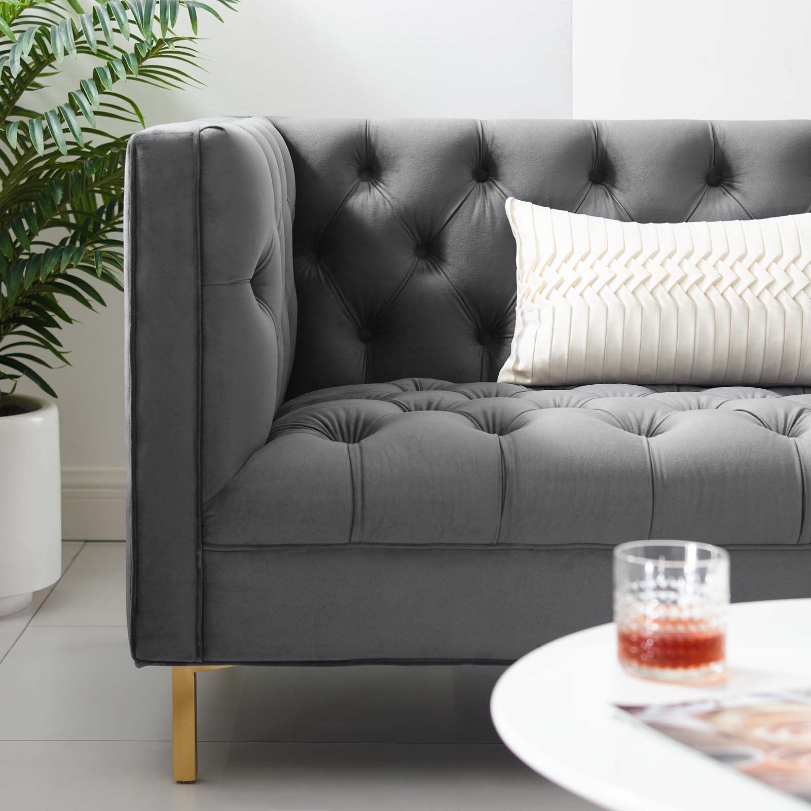 Modway Sofas & Couches - Delight Tufted Button Performance Velvet Sofa Gray
