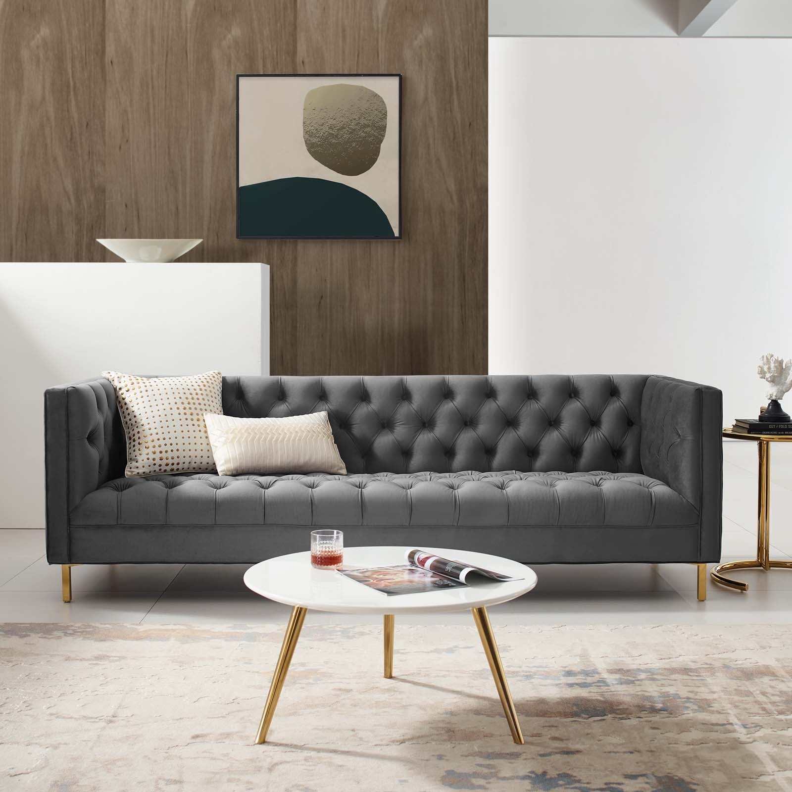 Modway Sofas & Couches - Delight Tufted Button Performance Velvet Sofa Gray