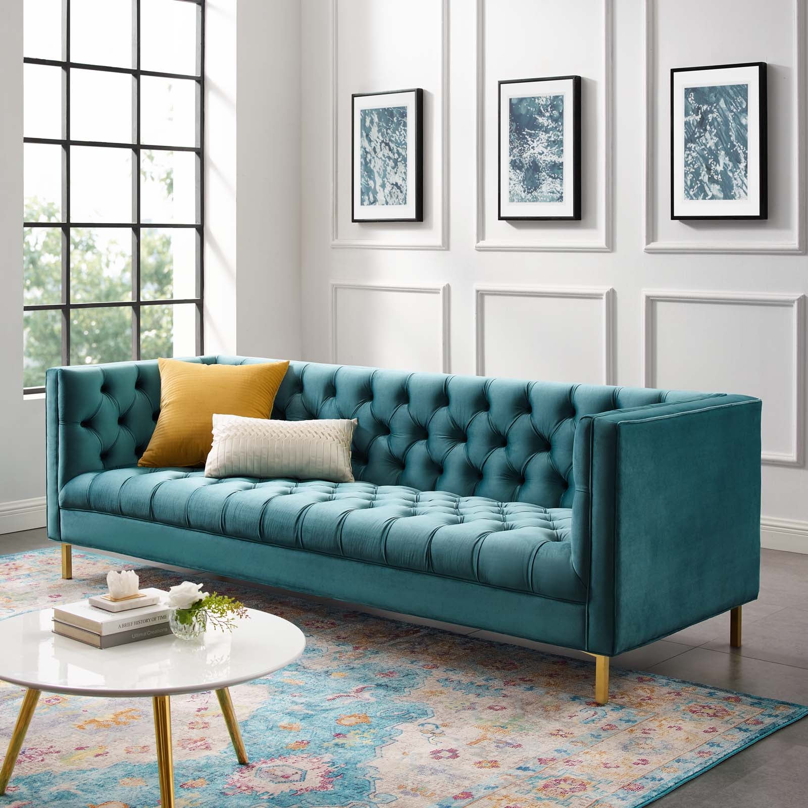 Modway Sofas & Couches - Delight Tufted Button Performance Velvet Sofa Sea