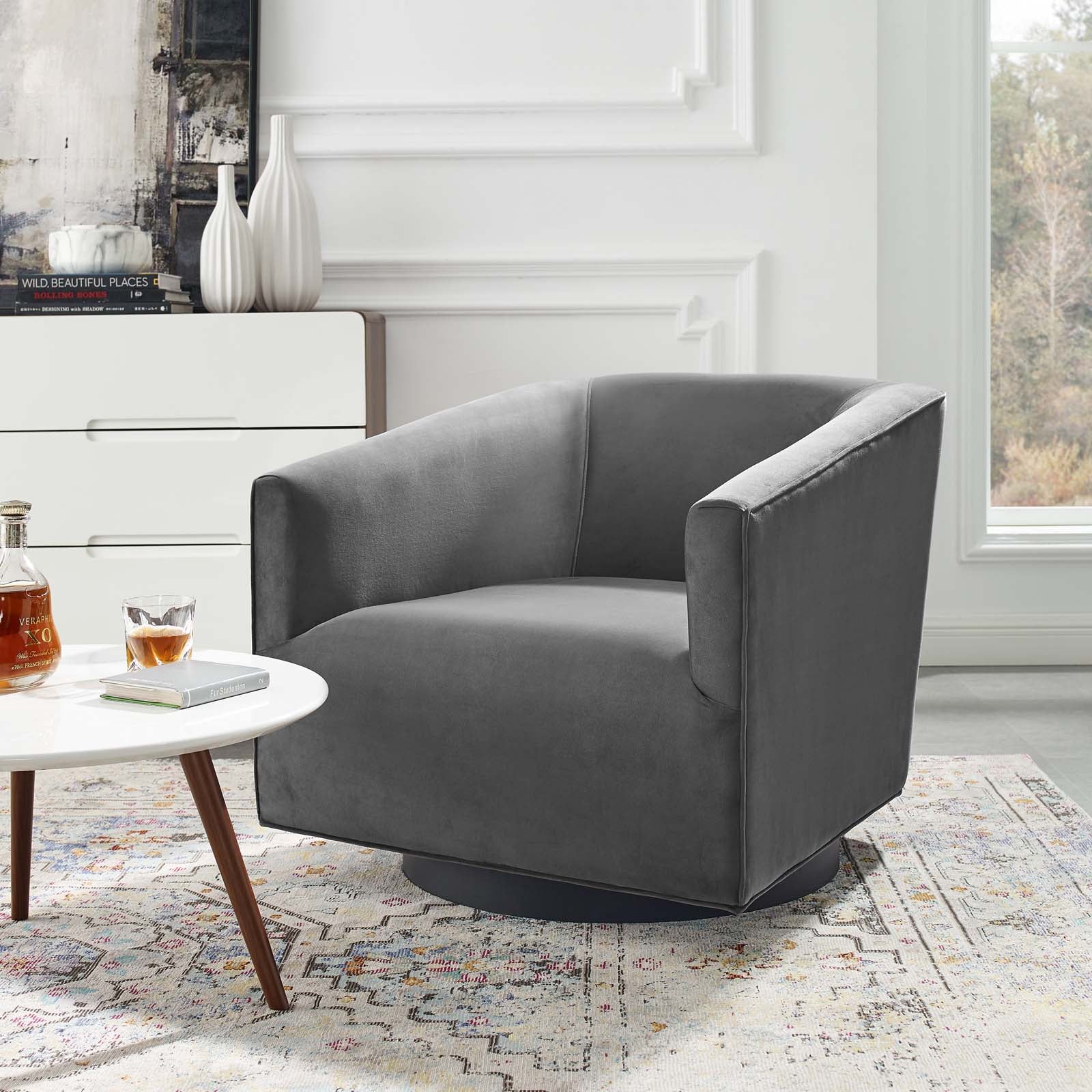 Modway Accent Chairs - Twist Accent Lounge Performance Velvet Swivel Chair Gray
