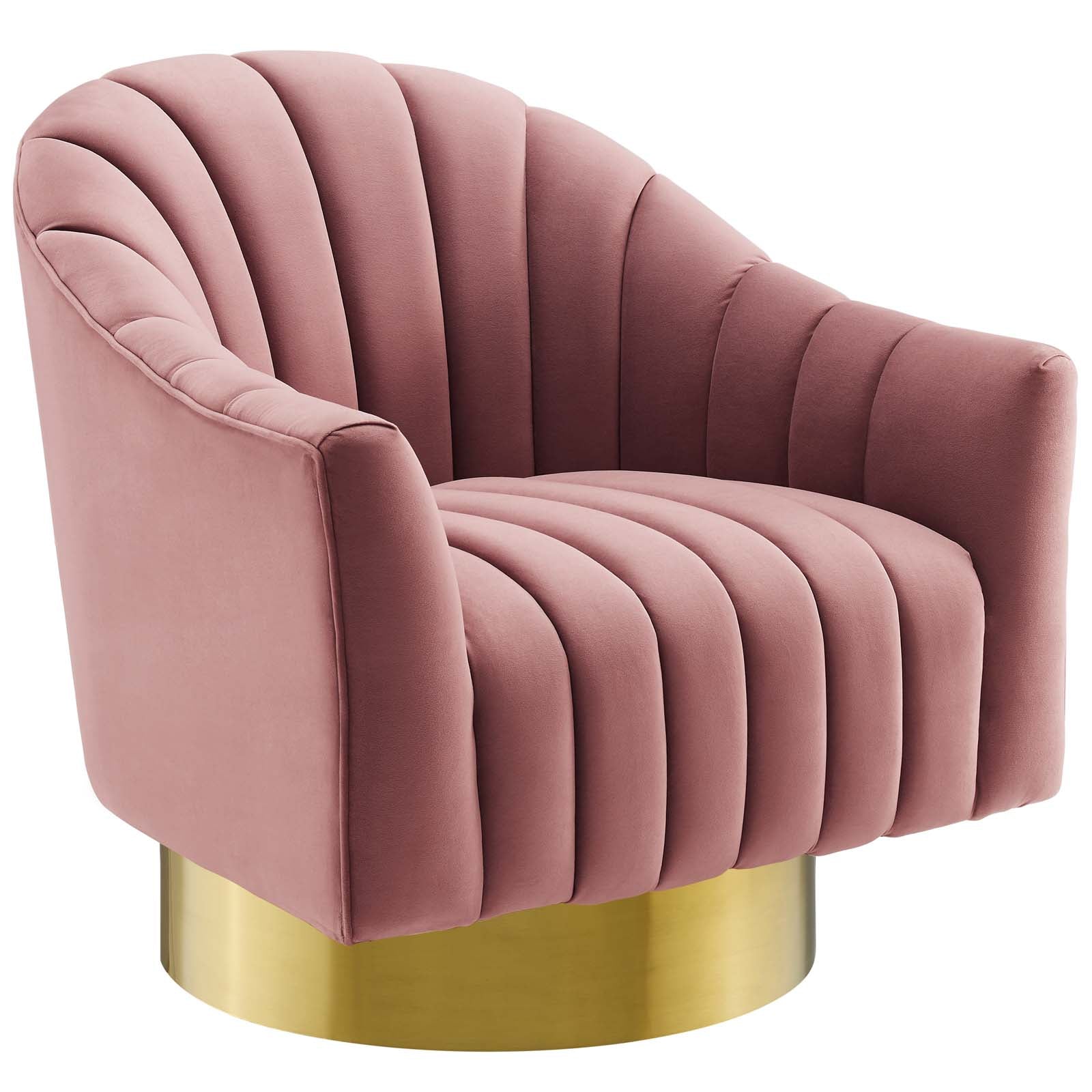 Modway Accent Chairs - Buoyant Vertical Channel Tufted Accent Lounge Performance Velvet Swivel Chair Dusty Rose