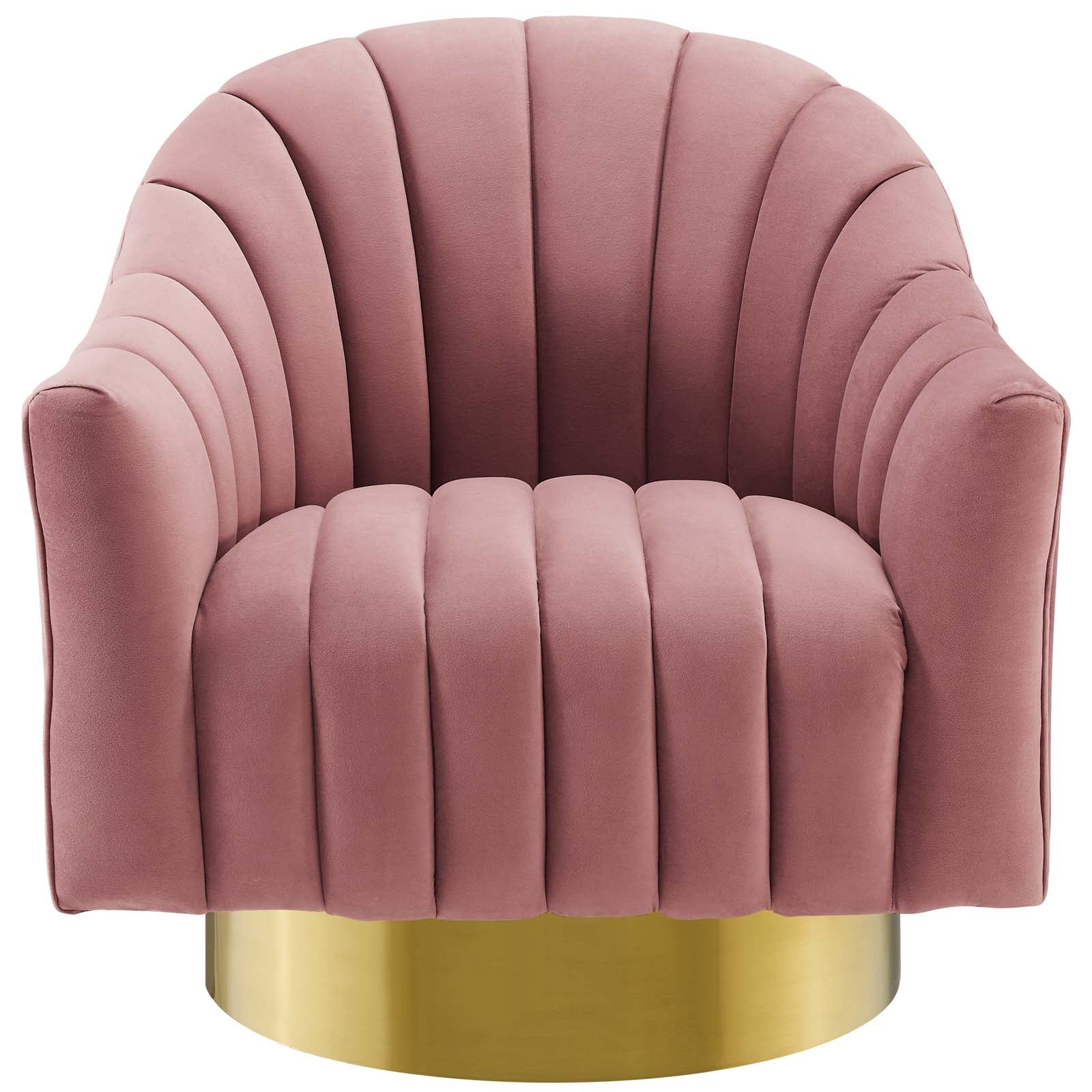 Modway Accent Chairs - Buoyant Vertical Channel Tufted Accent Lounge Performance Velvet Swivel Chair Dusty Rose