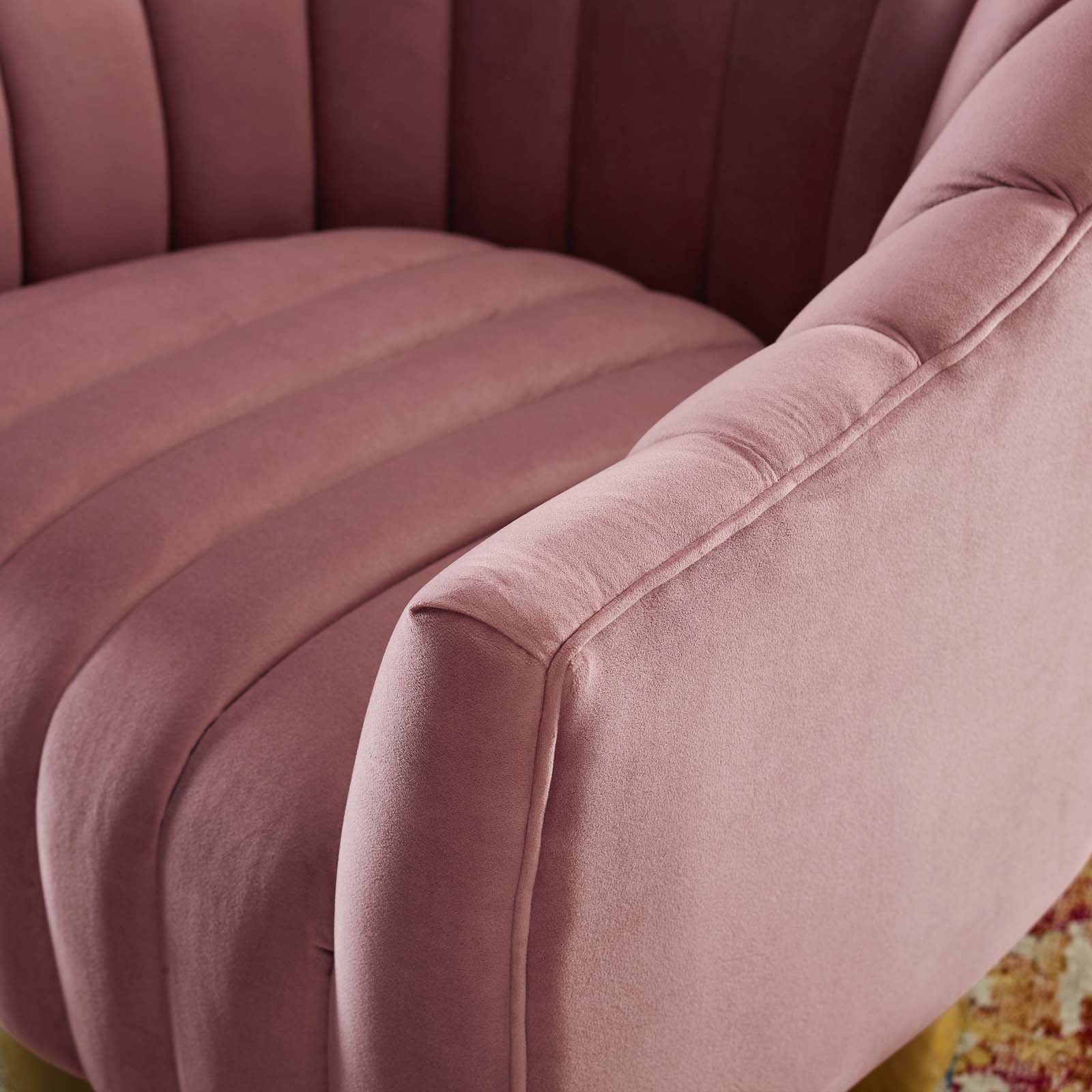 Modway Accent Chairs - Buoyant Vertical Channel Tufted Accent Lounge Performance Velvet Swivel Chair Dusty Rose