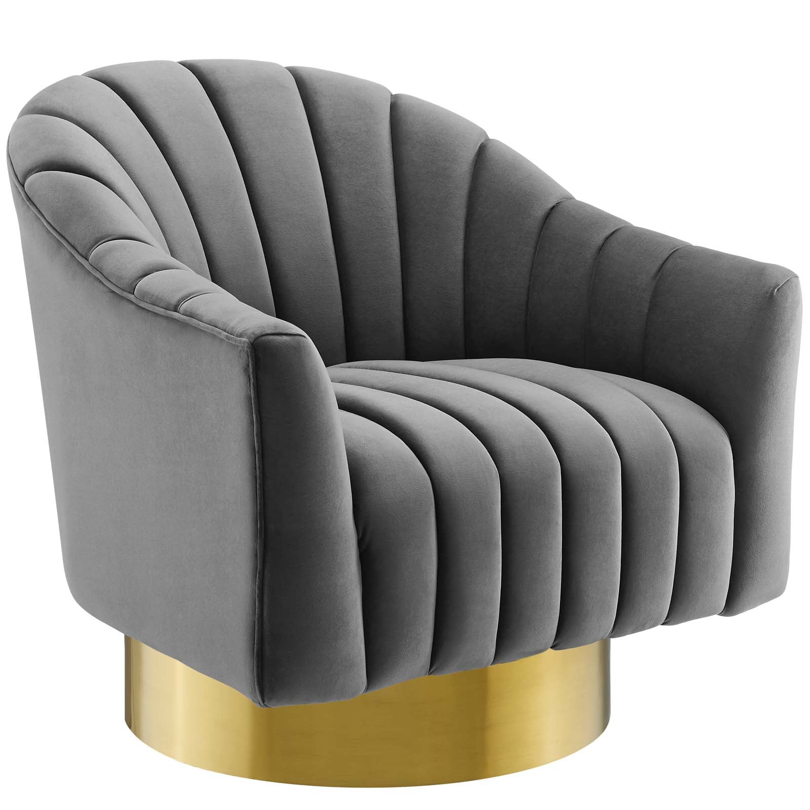 Modway Accent Chairs - Buoyant Vertical Channel Tufted Accent Lounge Performance Velvet Swivel Chair Gray