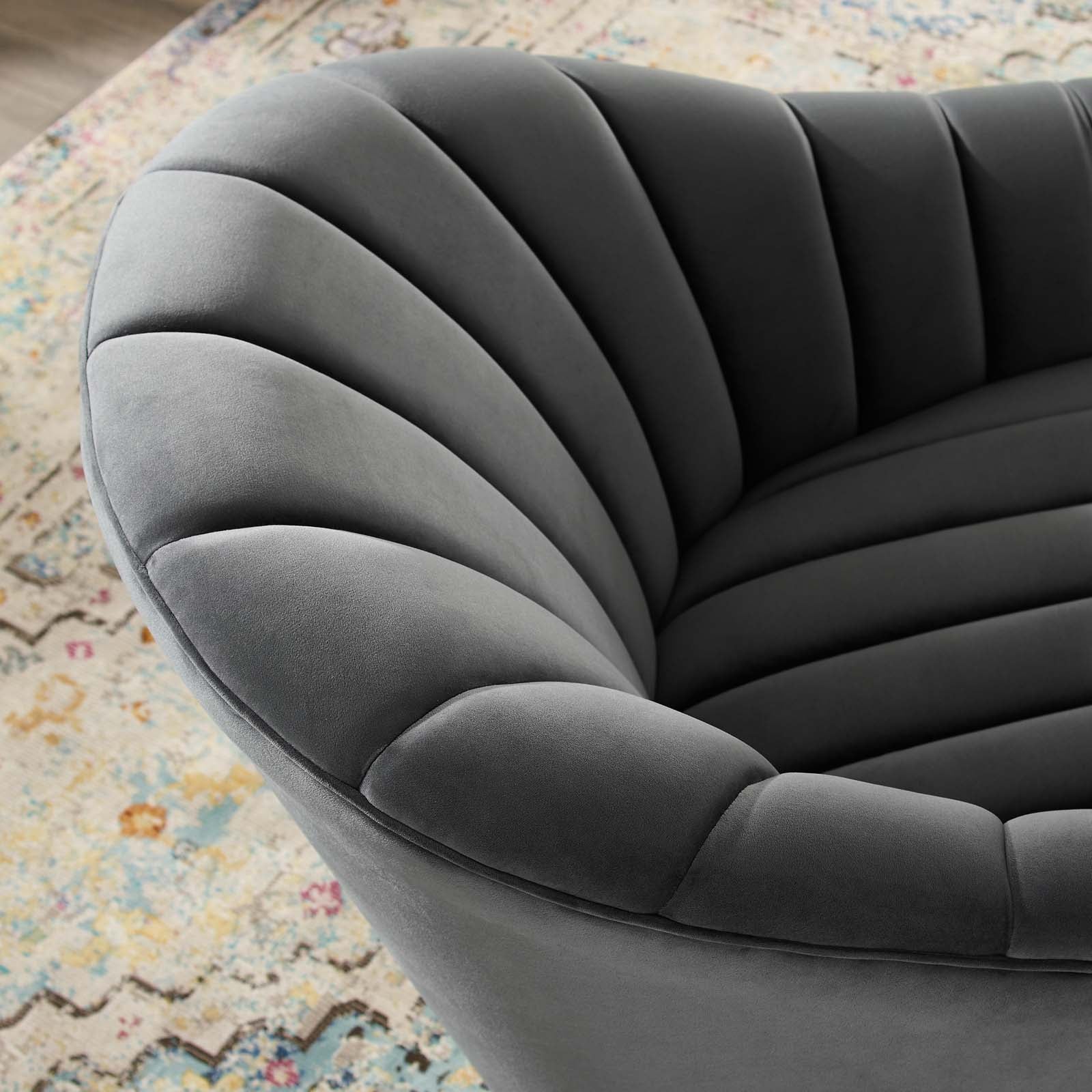 Modway Accent Chairs - Buoyant Vertical Channel Tufted Accent Lounge Performance Velvet Swivel Chair Gray