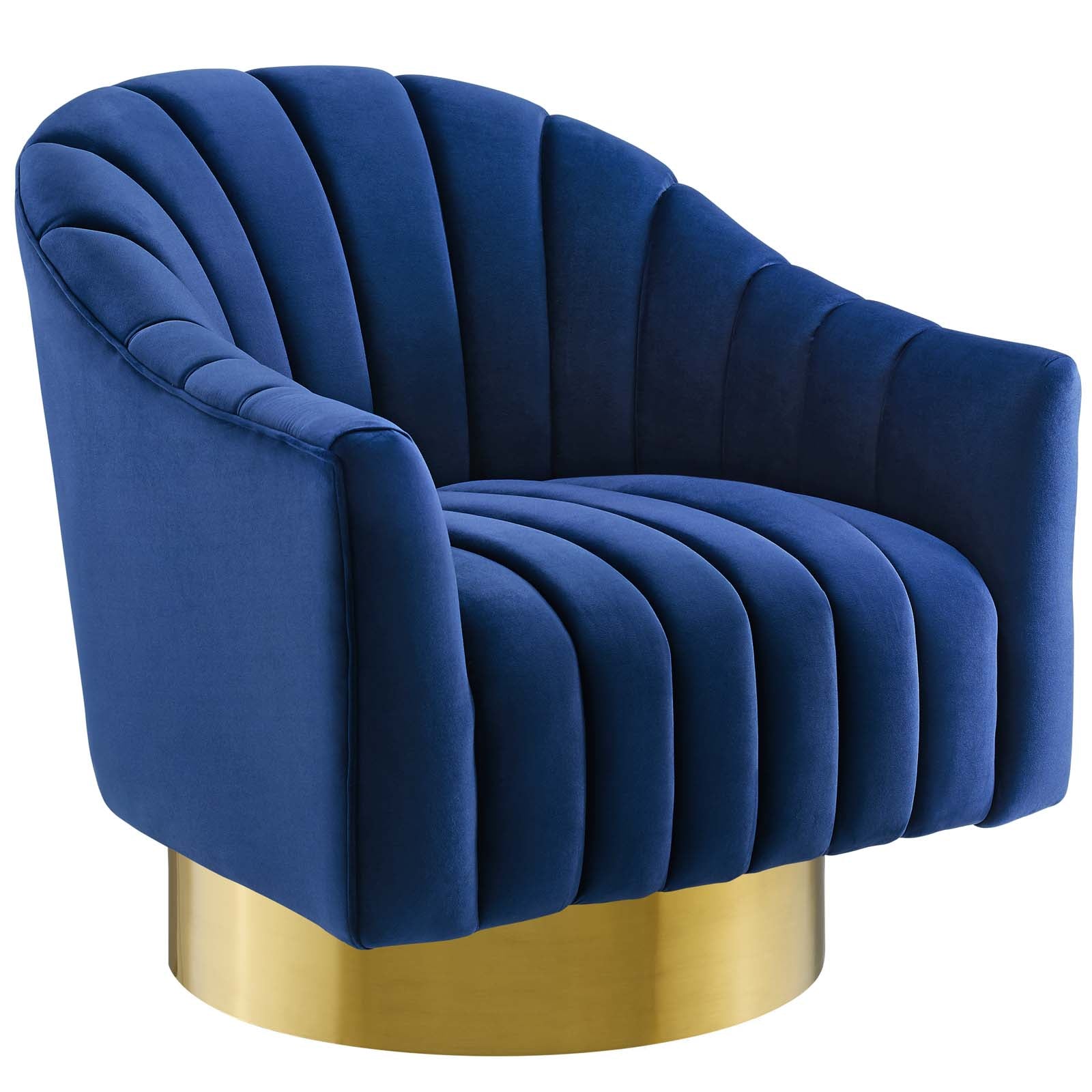 Modway Accent Chairs - Buoyant Vertical Channel Tufted Accent Lounge Performance Velvet Swivel Chair Navy