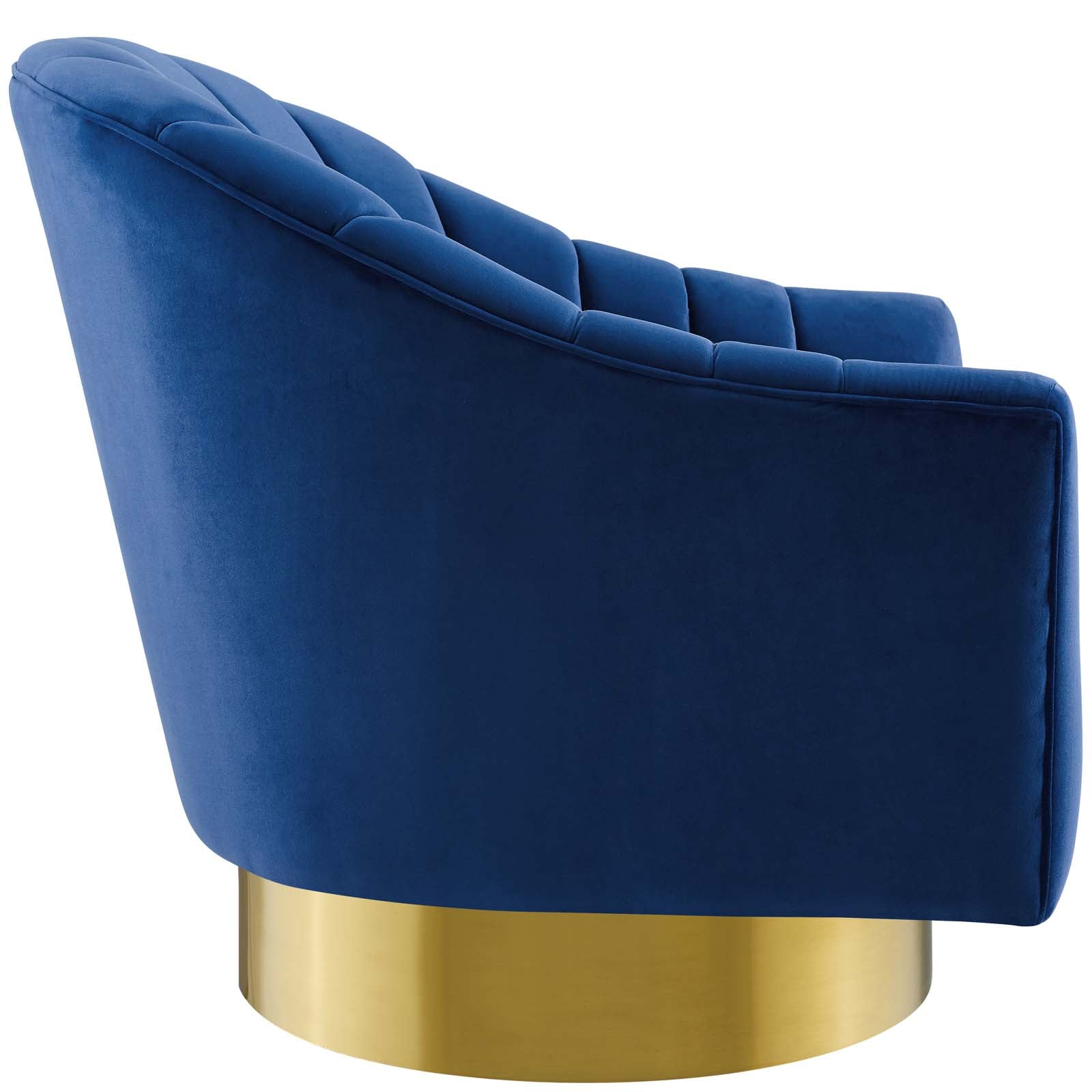 Modway Accent Chairs - Buoyant Vertical Channel Tufted Accent Lounge Performance Velvet Swivel Chair Navy