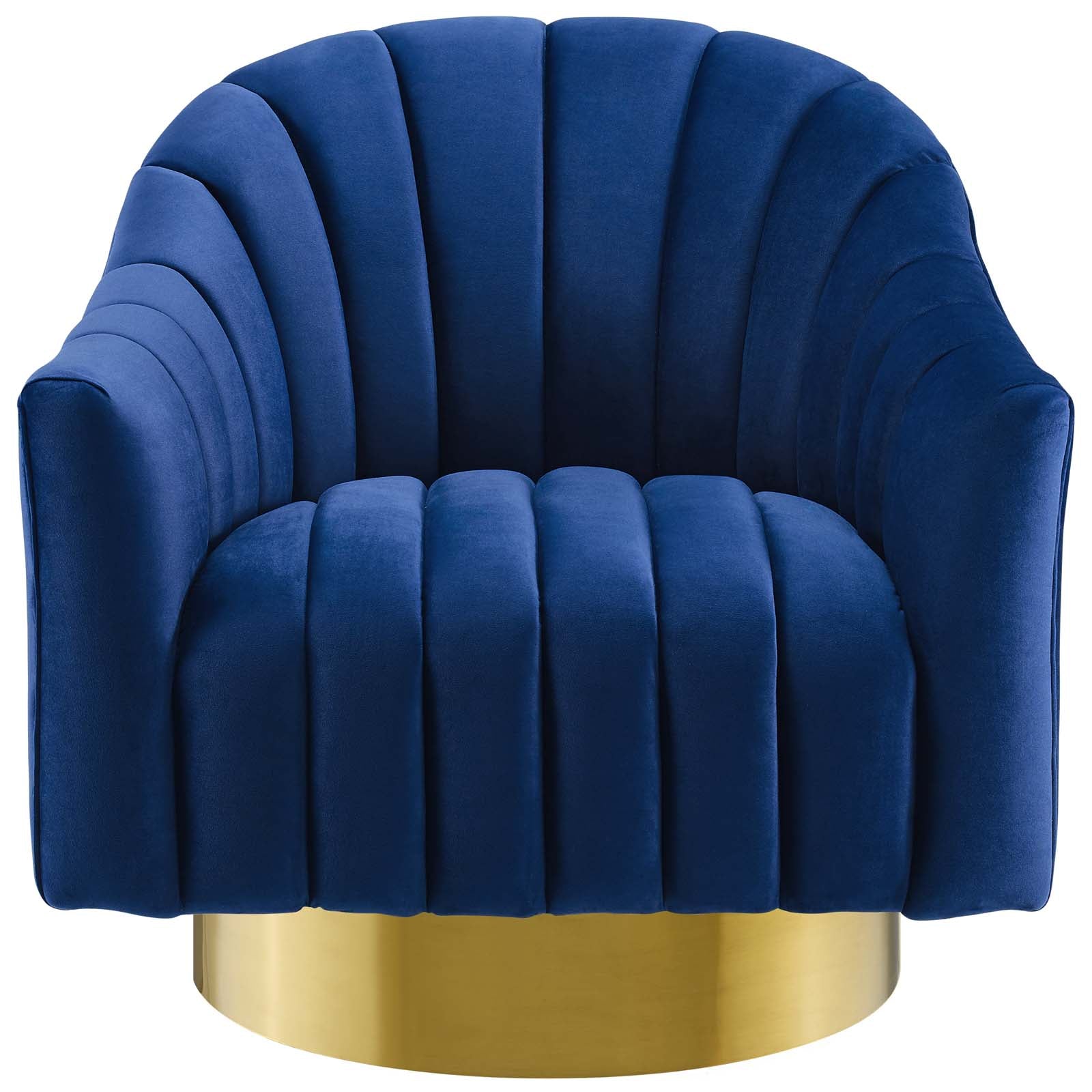 Modway Accent Chairs - Buoyant Vertical Channel Tufted Accent Lounge Performance Velvet Swivel Chair Navy