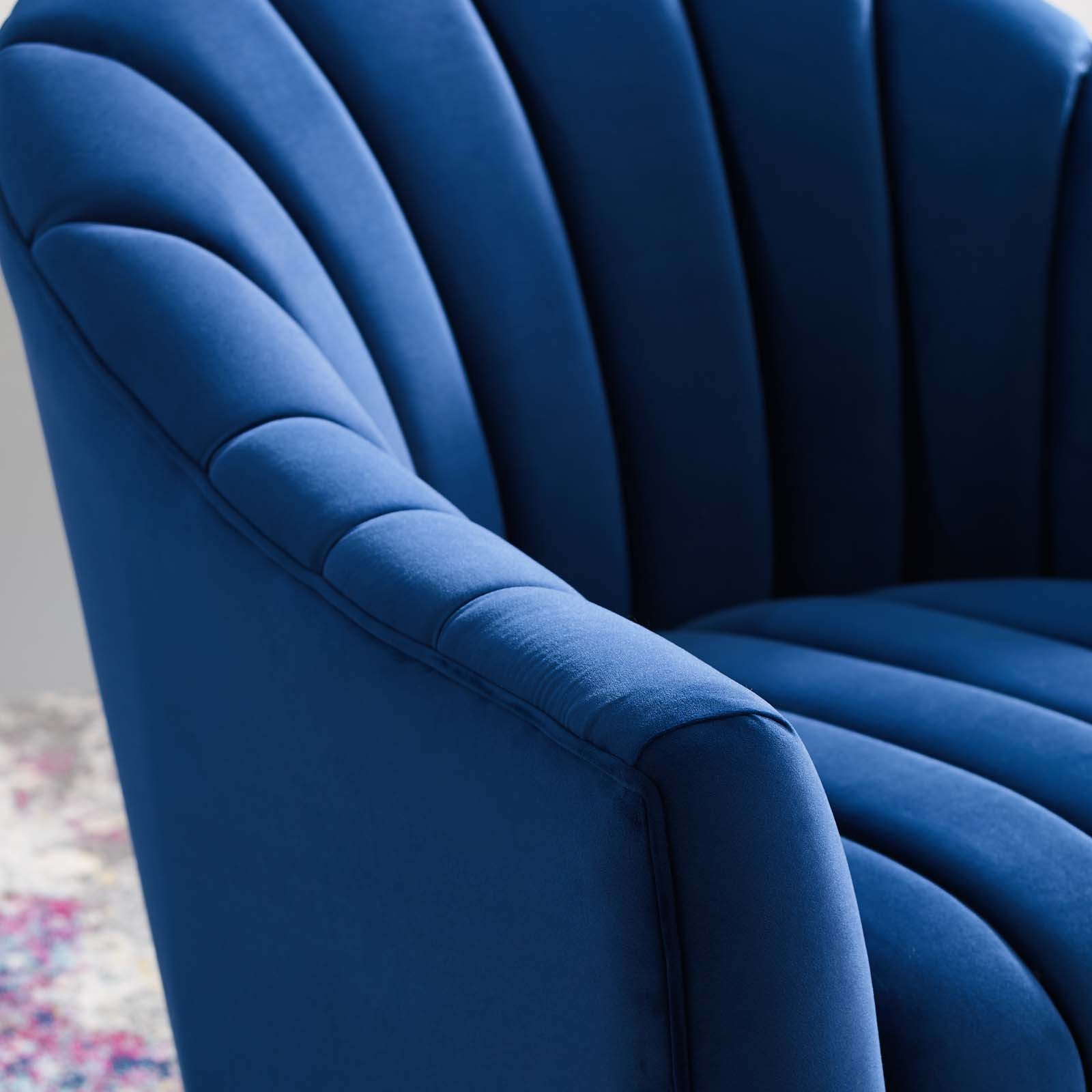 Modway Accent Chairs - Buoyant Vertical Channel Tufted Accent Lounge Performance Velvet Swivel Chair Navy