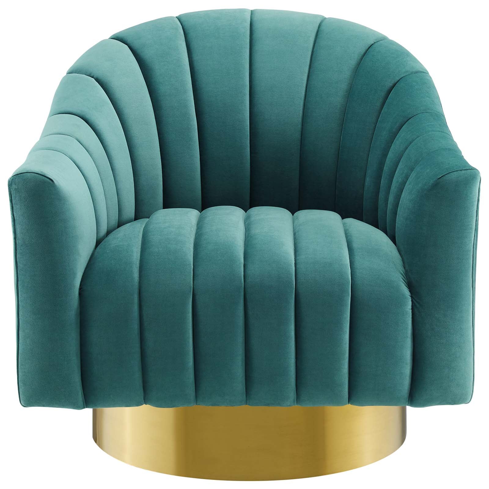 Modway Accent Chairs - Buoyant Vertical Channel Tufted Accent Lounge Performance Velvet Swivel Chair Teal