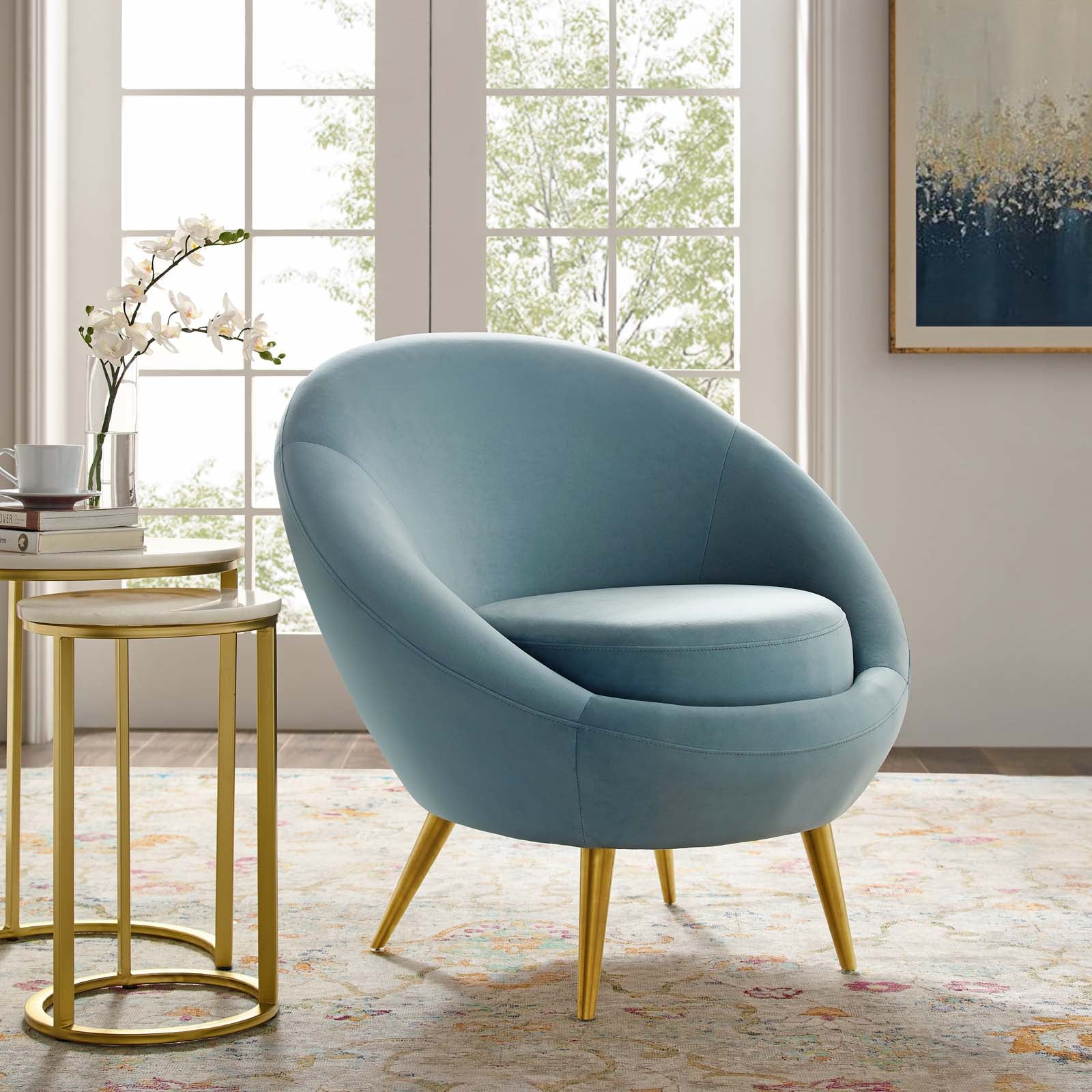 Modway Accent Chairs - Circuit Performance Velvet Accent Chair Light Blue