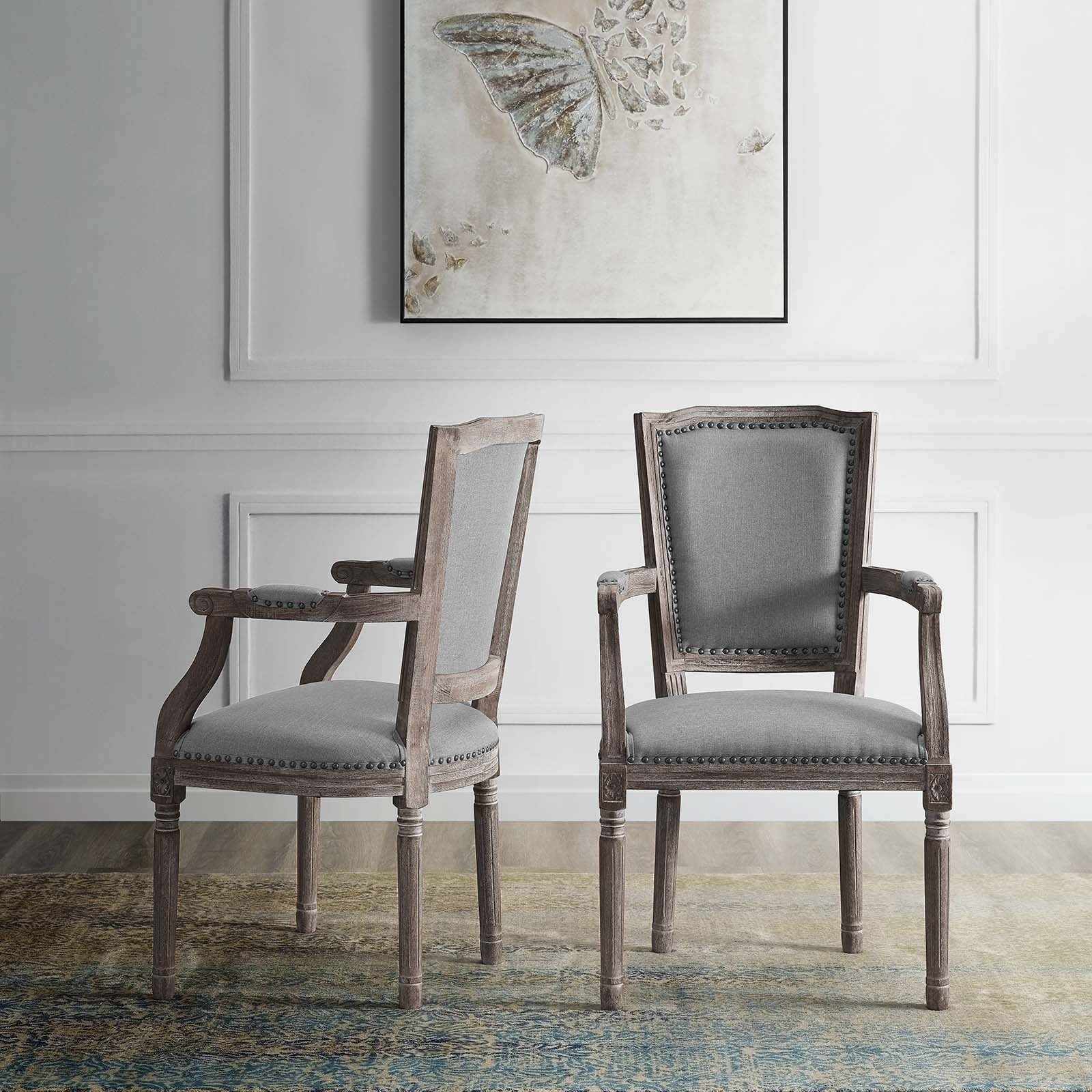 Modway Dining Chairs - Penchant Dining Armchair Upholstered Fabric (Set of 2) Light Gray