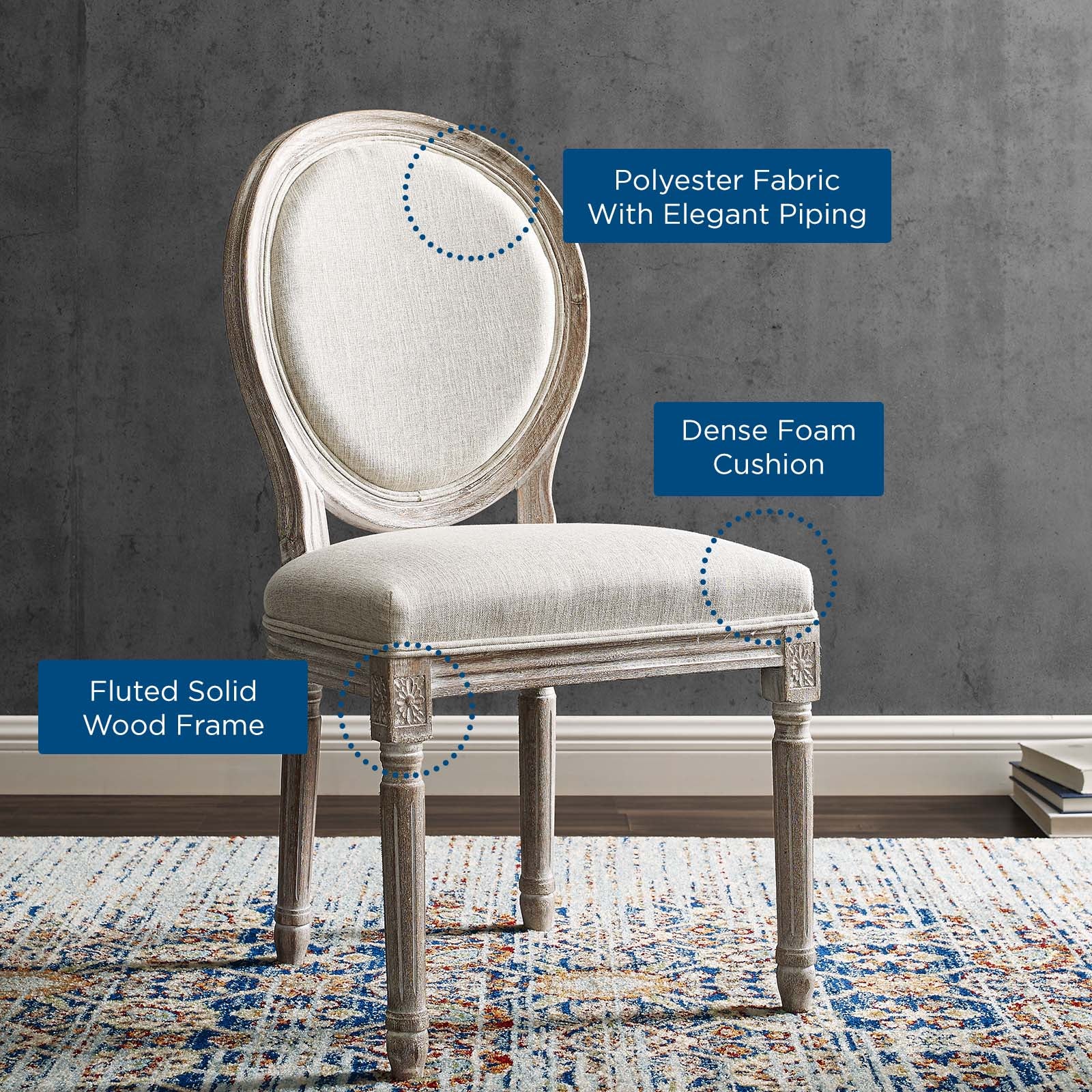Modway Dining Chairs - Emanate Dining Side Chair Upholstered Fabric Set of 4 Beige
