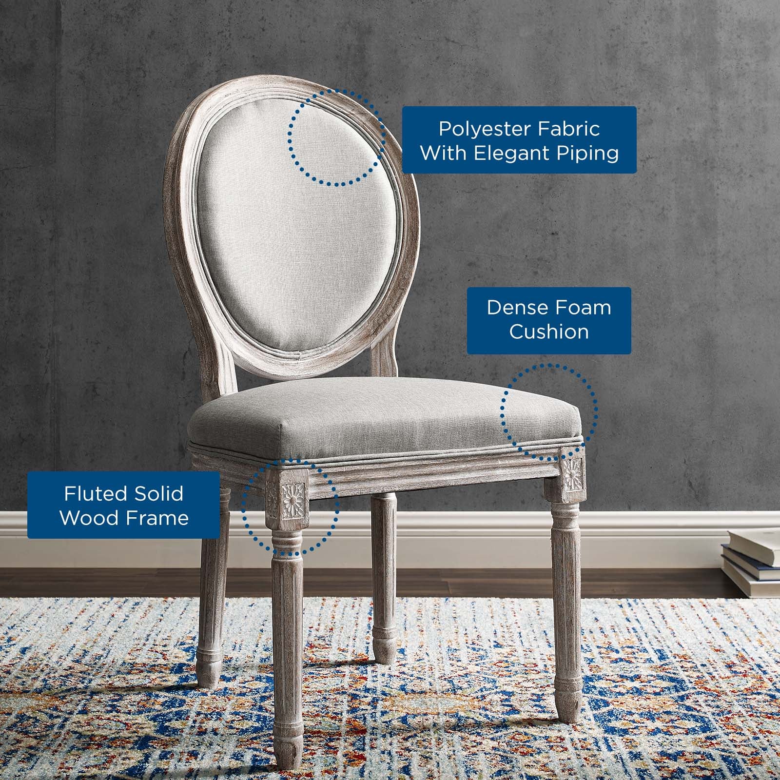 Modway Dining Chairs - Emanate Dining Side Chair Upholstered Fabric Set of 4 Light Gray