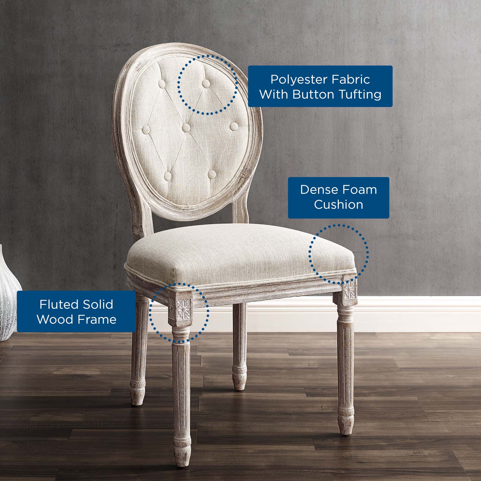 Modway Dining Chairs - Arise Dining Side Chair Upholstered Fabric Set of 4 Beige